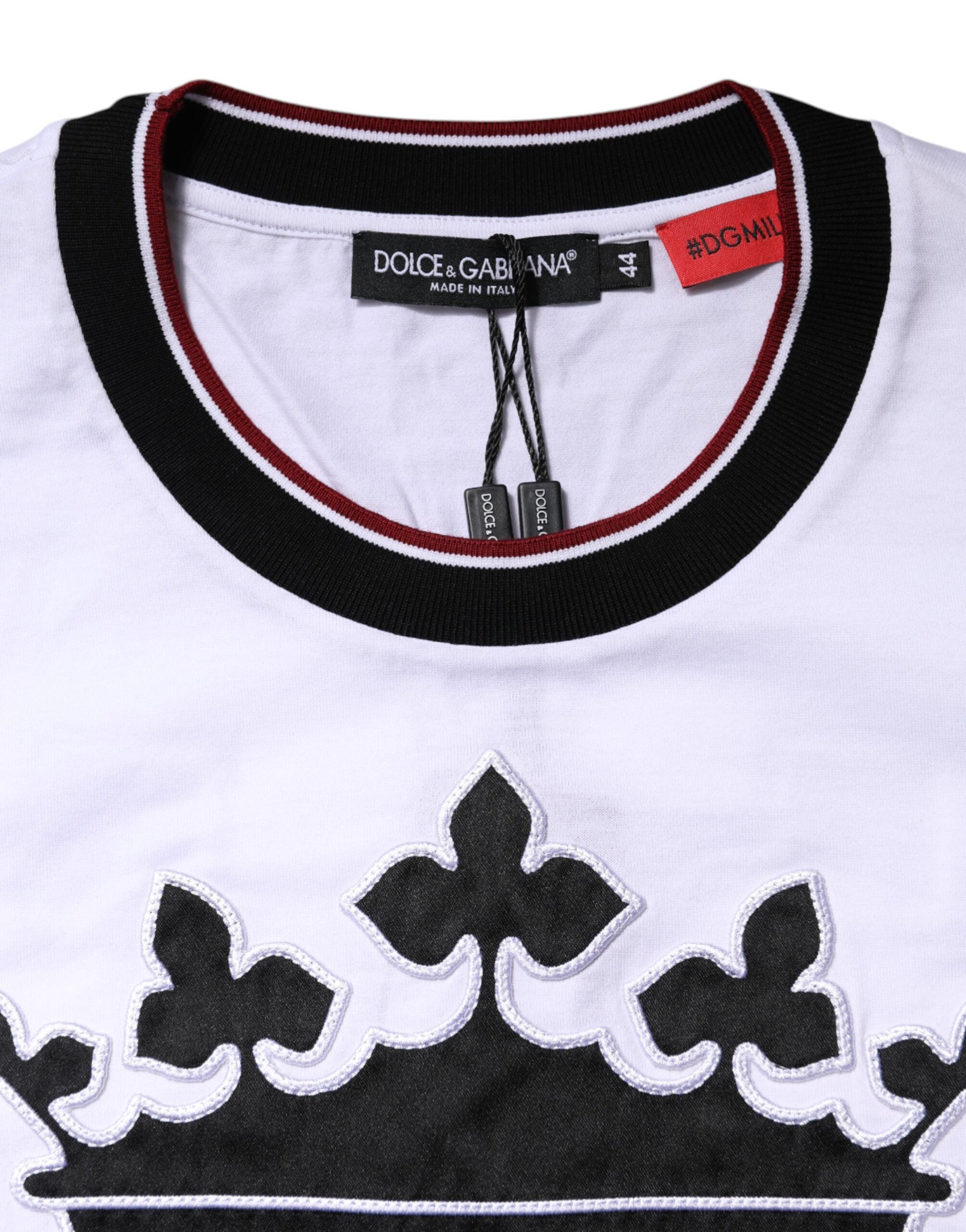 Dolce & Gabbana – Weißes Baumwoll-T-Shirt mit Kronenkönig-Stickerei