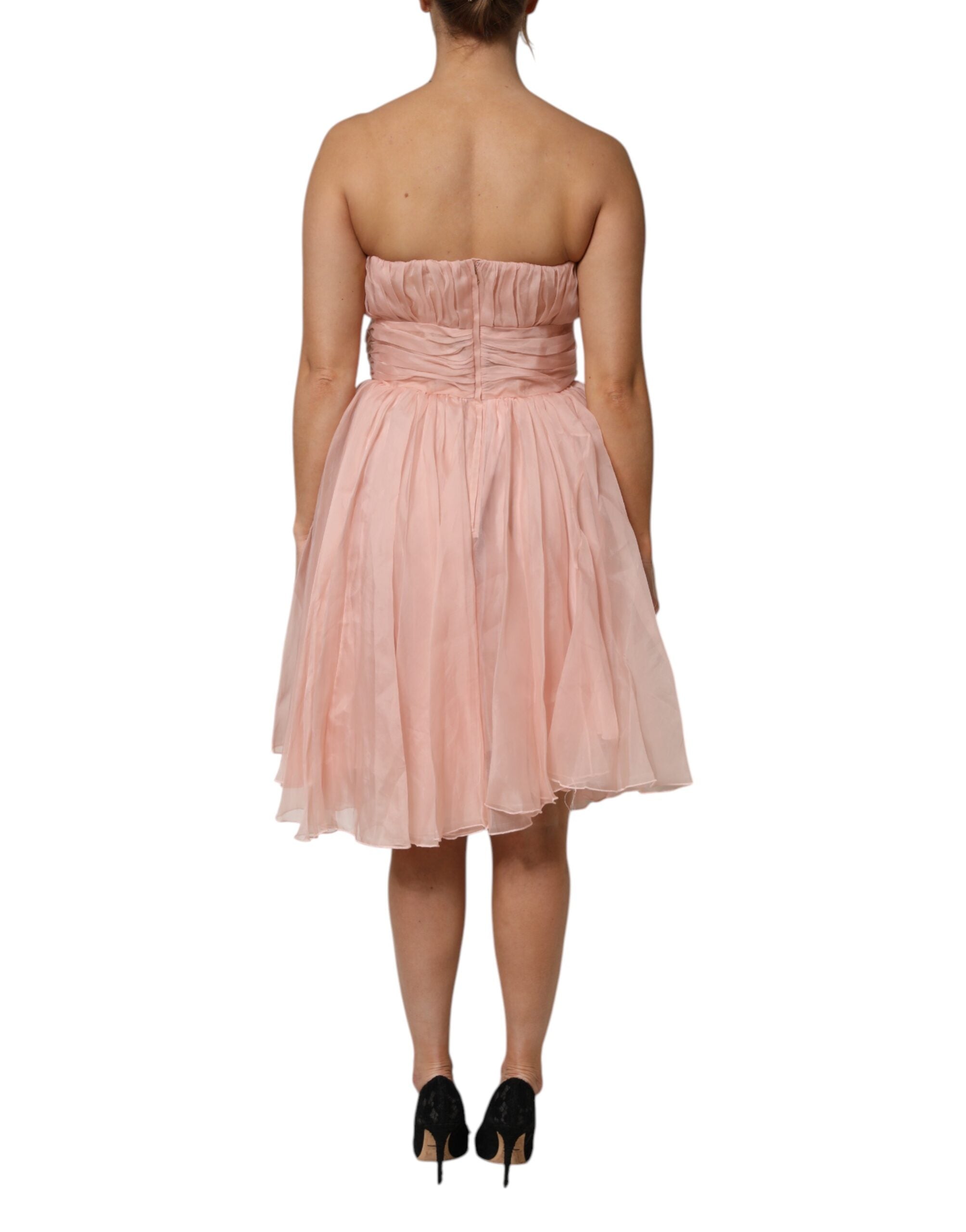 Dolce & Gabbana – A-Linien-Midikleid aus plissiertem Seidenchiffon in Rosa
