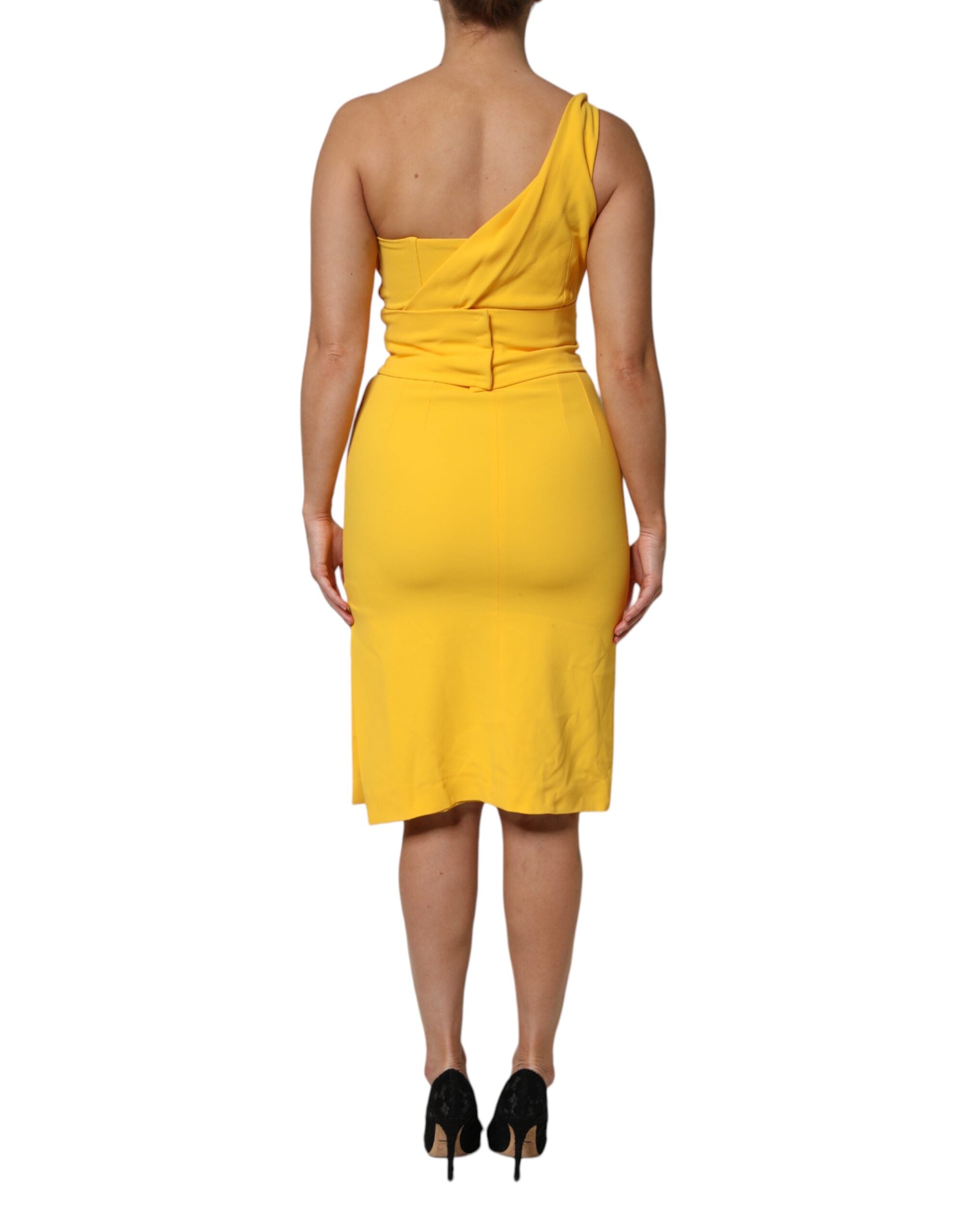 Dolce & Gabbana – Gelbes Midikleid mit One-Shoulder-Träger und seitlichem Schlitz
