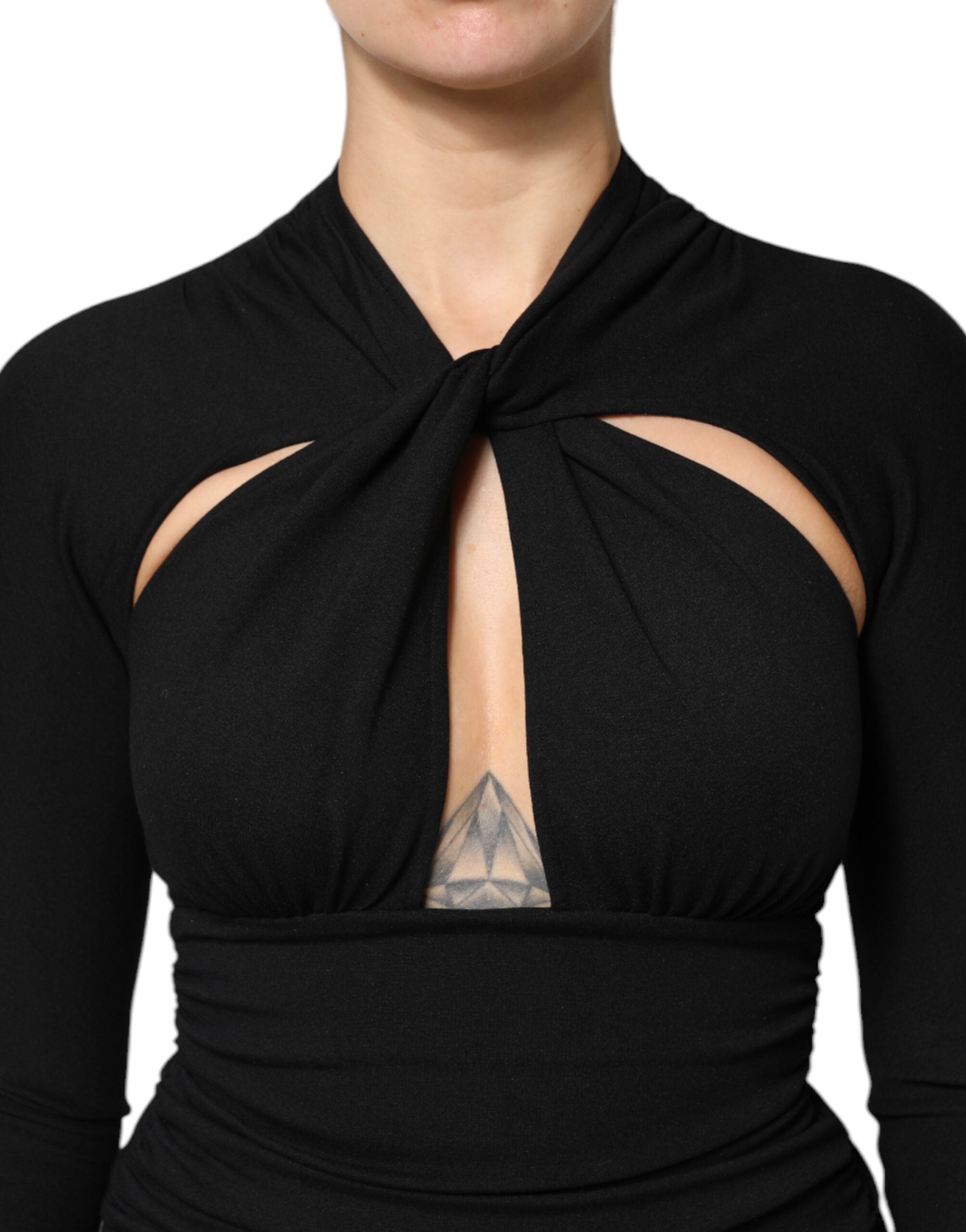 Rochie midi Dolce & Gabbana neagră cu mâneci lungi, model teacă