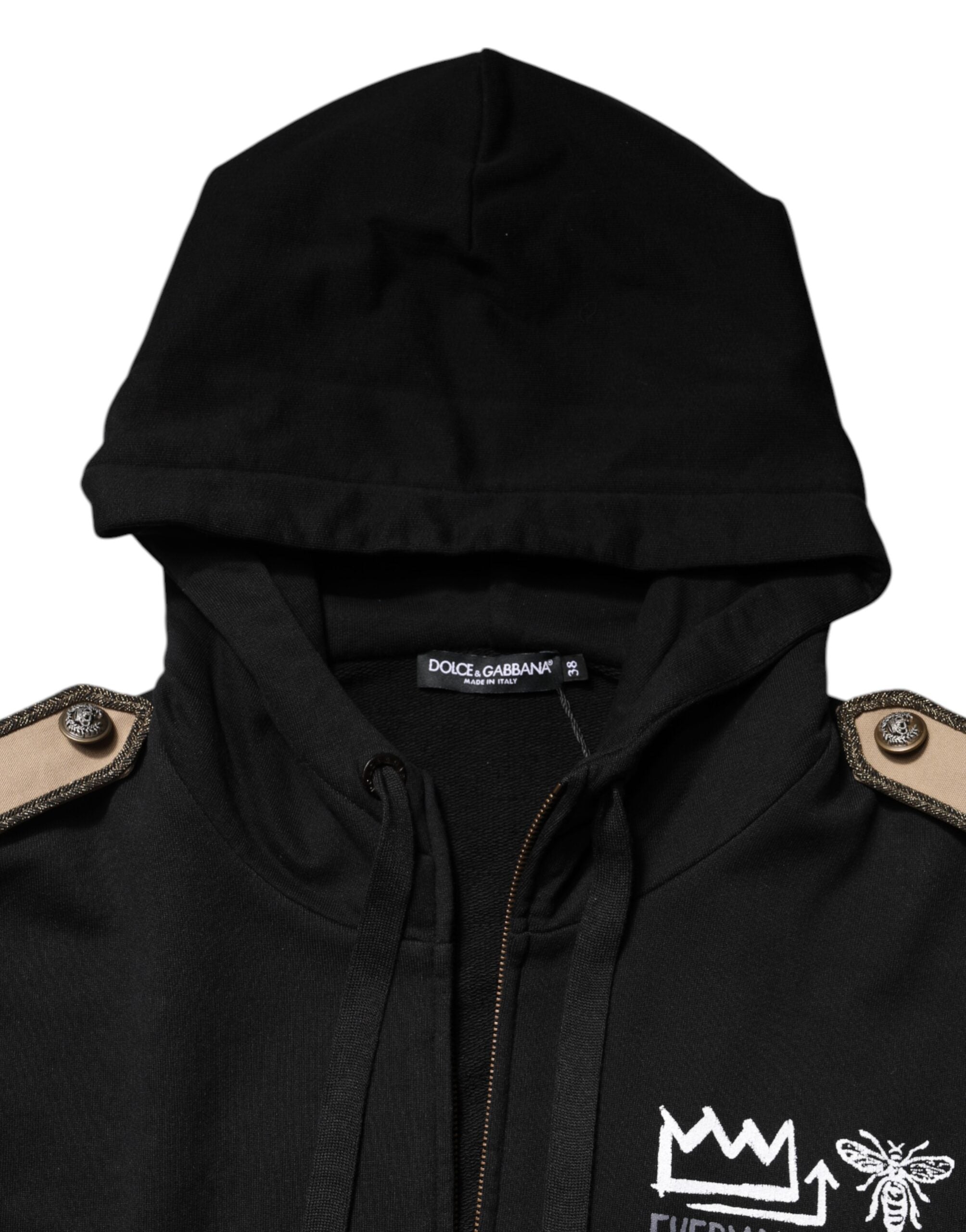 Dolce & Gabbana – Schwarze Sweatshirtjacke mit Kapuze und durchgehendem Reißverschluss und Logo
