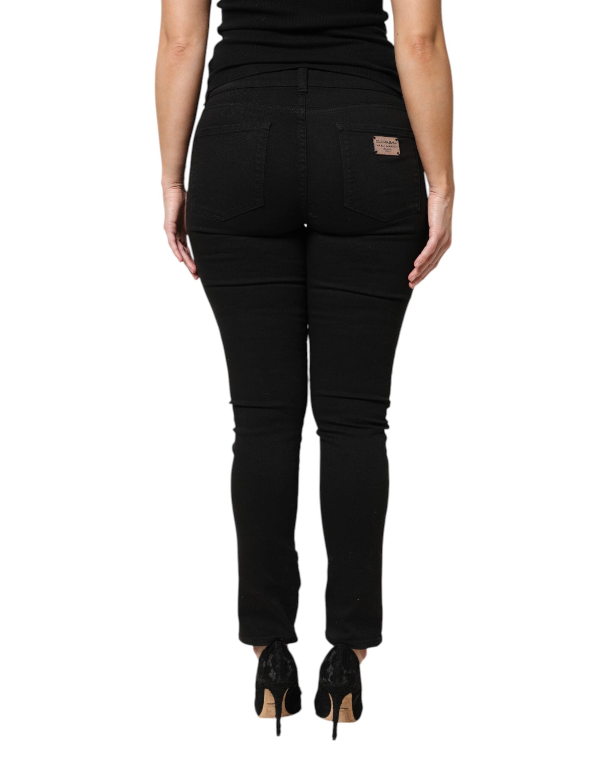 Dolce & Gabbana – Schwarze Skinny-Jeans aus Baumwolle mit Logo und mittlerer Taille