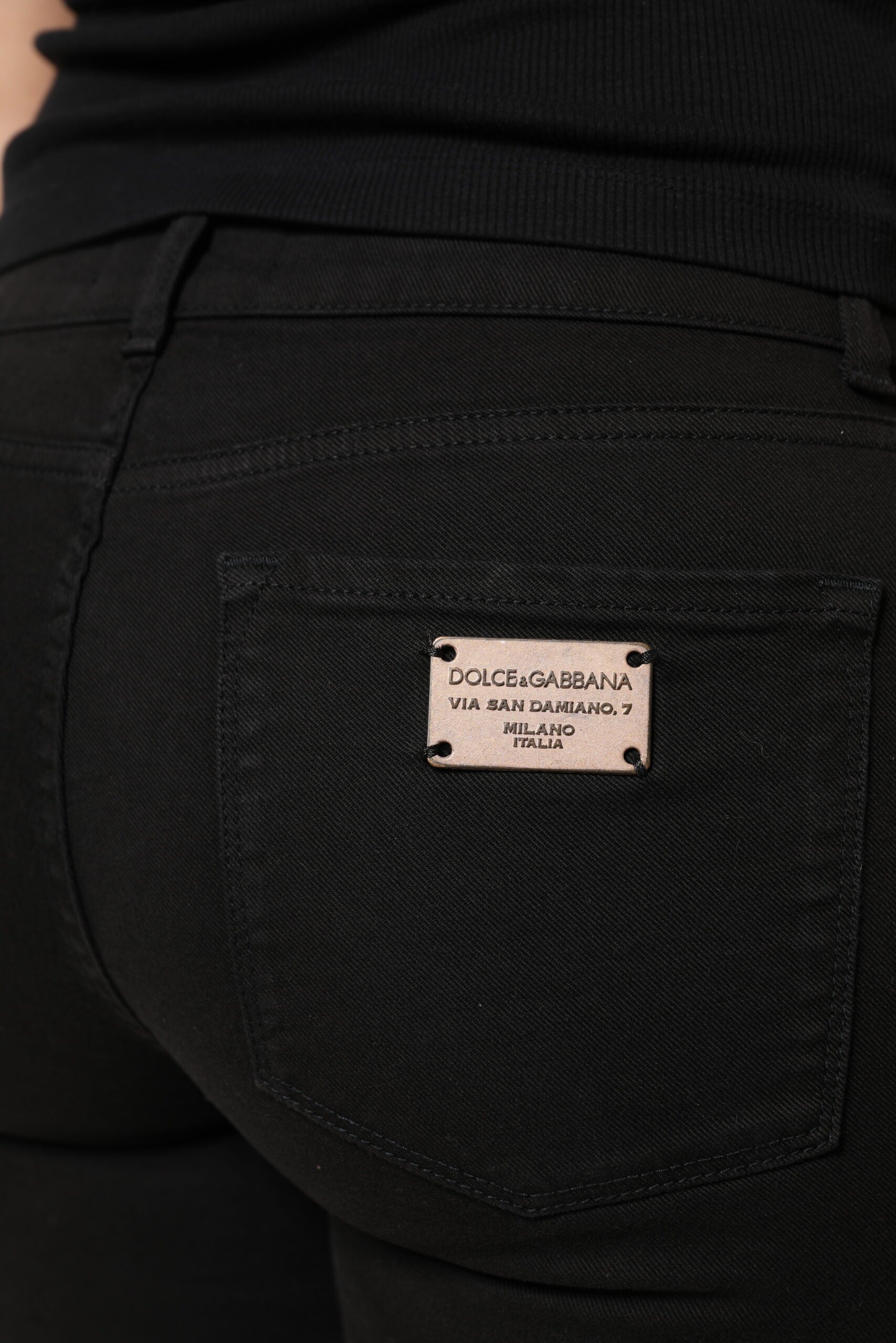 Dolce & Gabbana – Schwarze Skinny-Jeans aus Baumwolle mit Logo und mittlerer Taille
