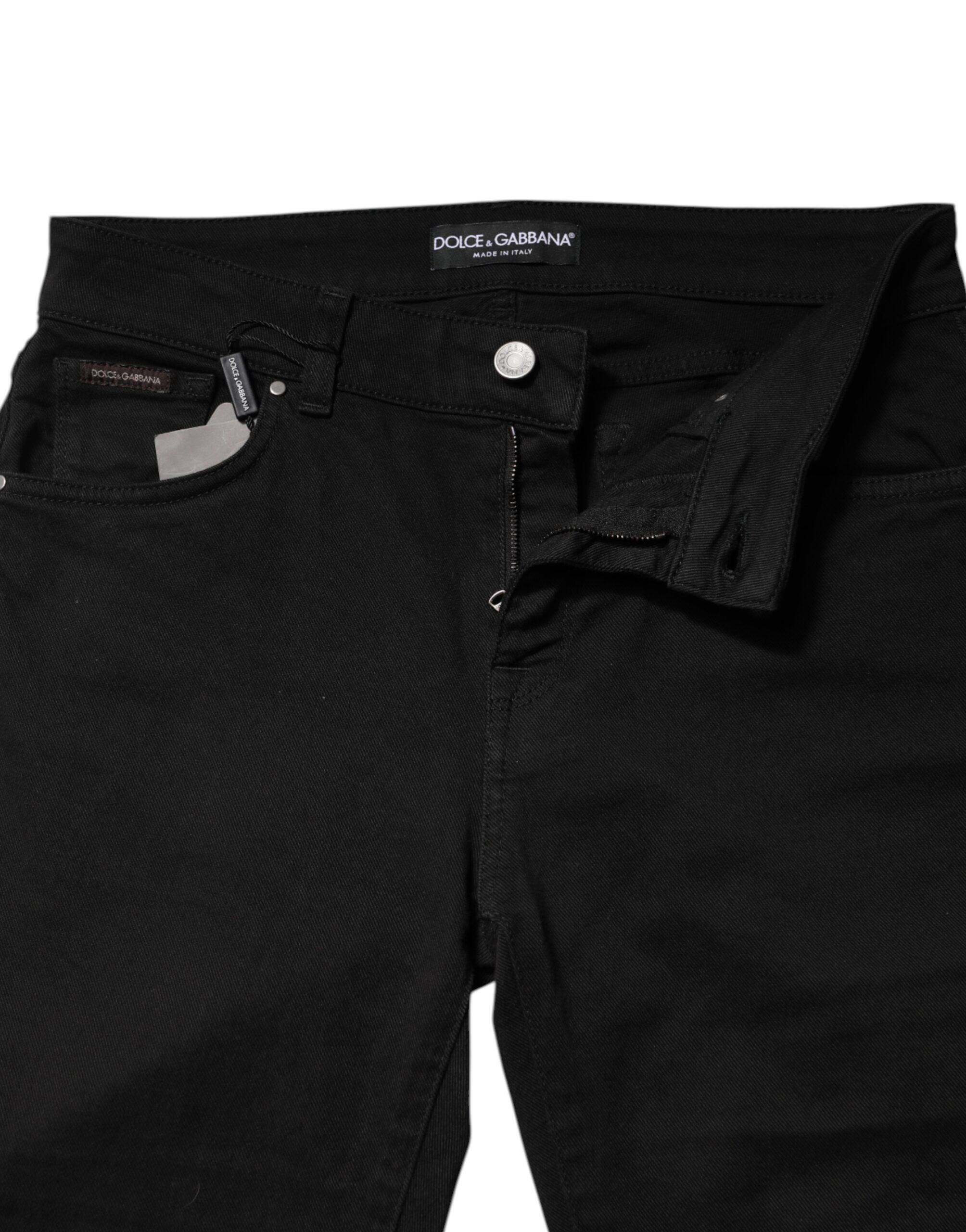 Dolce & Gabbana – Schwarze Skinny-Jeans aus Baumwolle mit Logo und mittlerer Taille