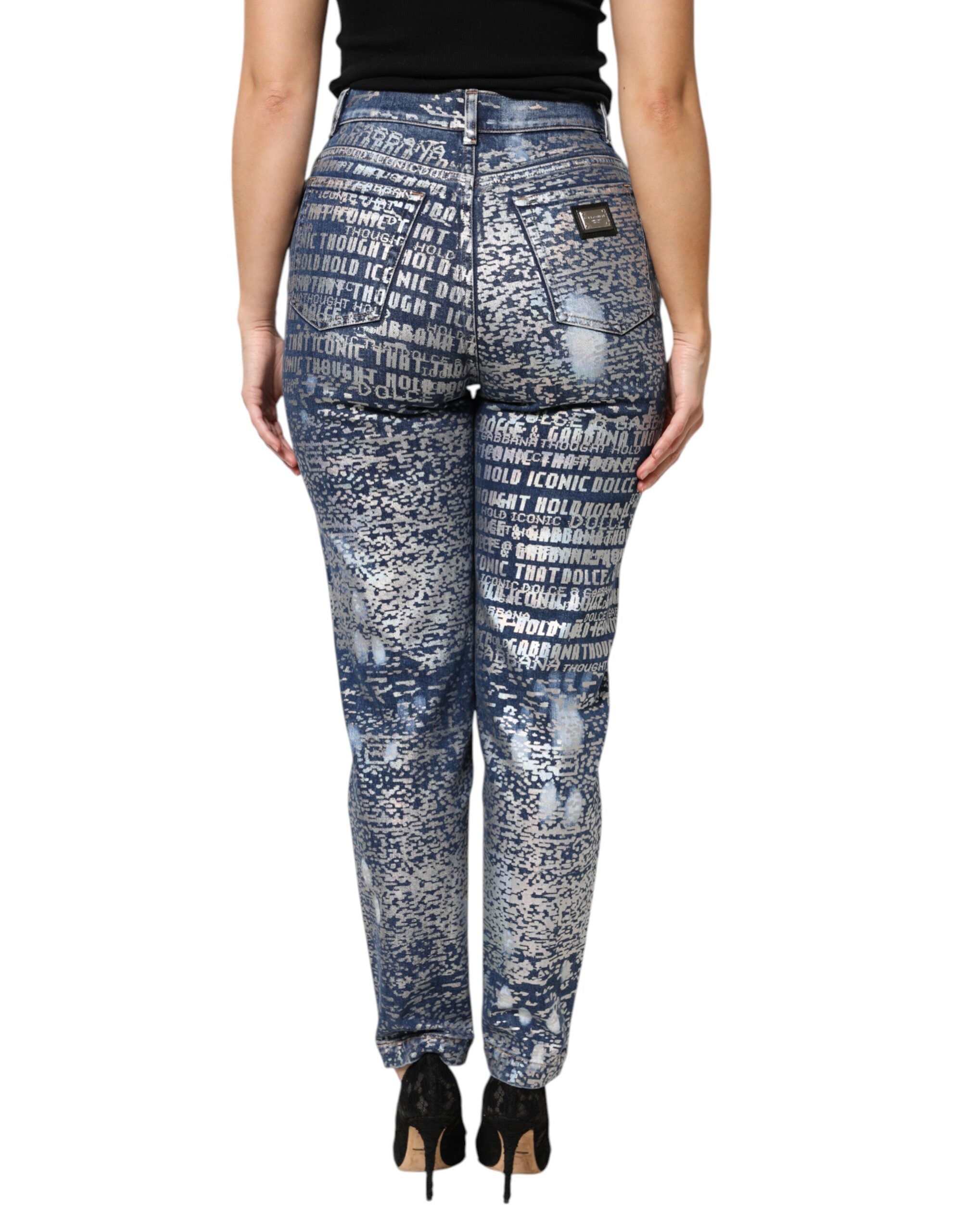Dolce & Gabbana – Blaue Jeans mit verwaschenem Print und hoher Taille