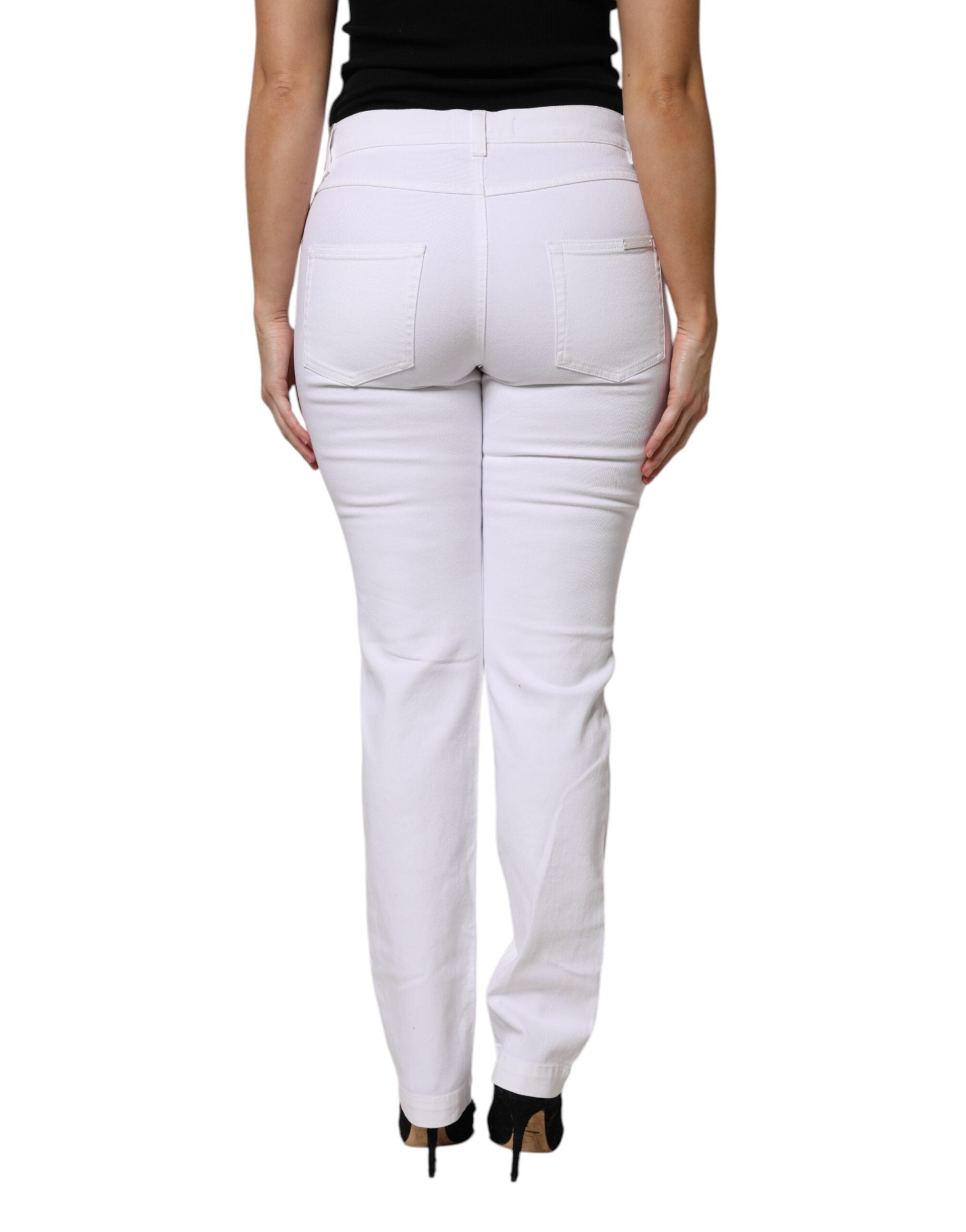 Dolce & Gabbana Weiße GIRLY-Jeans mit Blumen-Pailletten