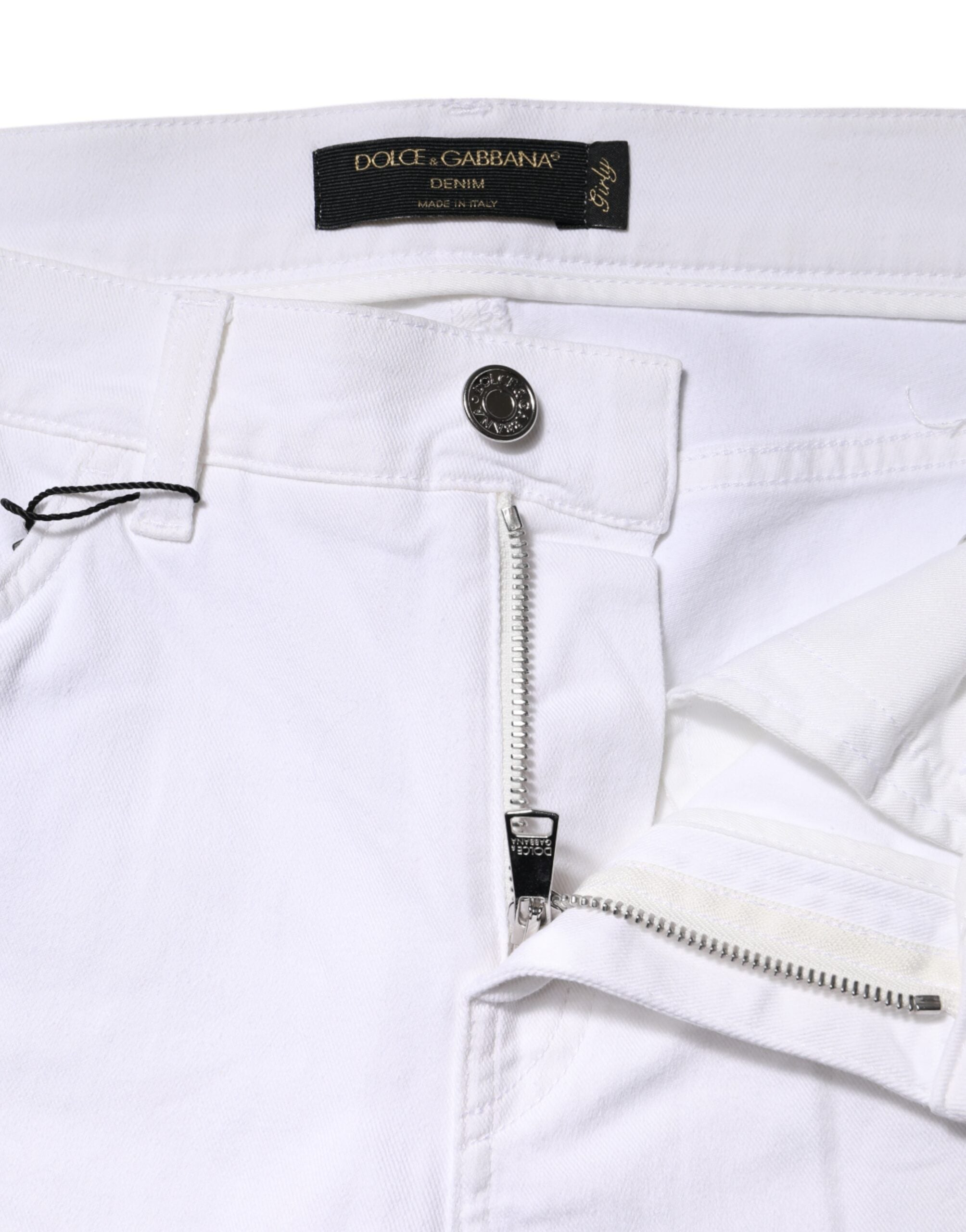 Dolce & Gabbana Weiße GIRLY-Jeans mit Blumen-Pailletten
