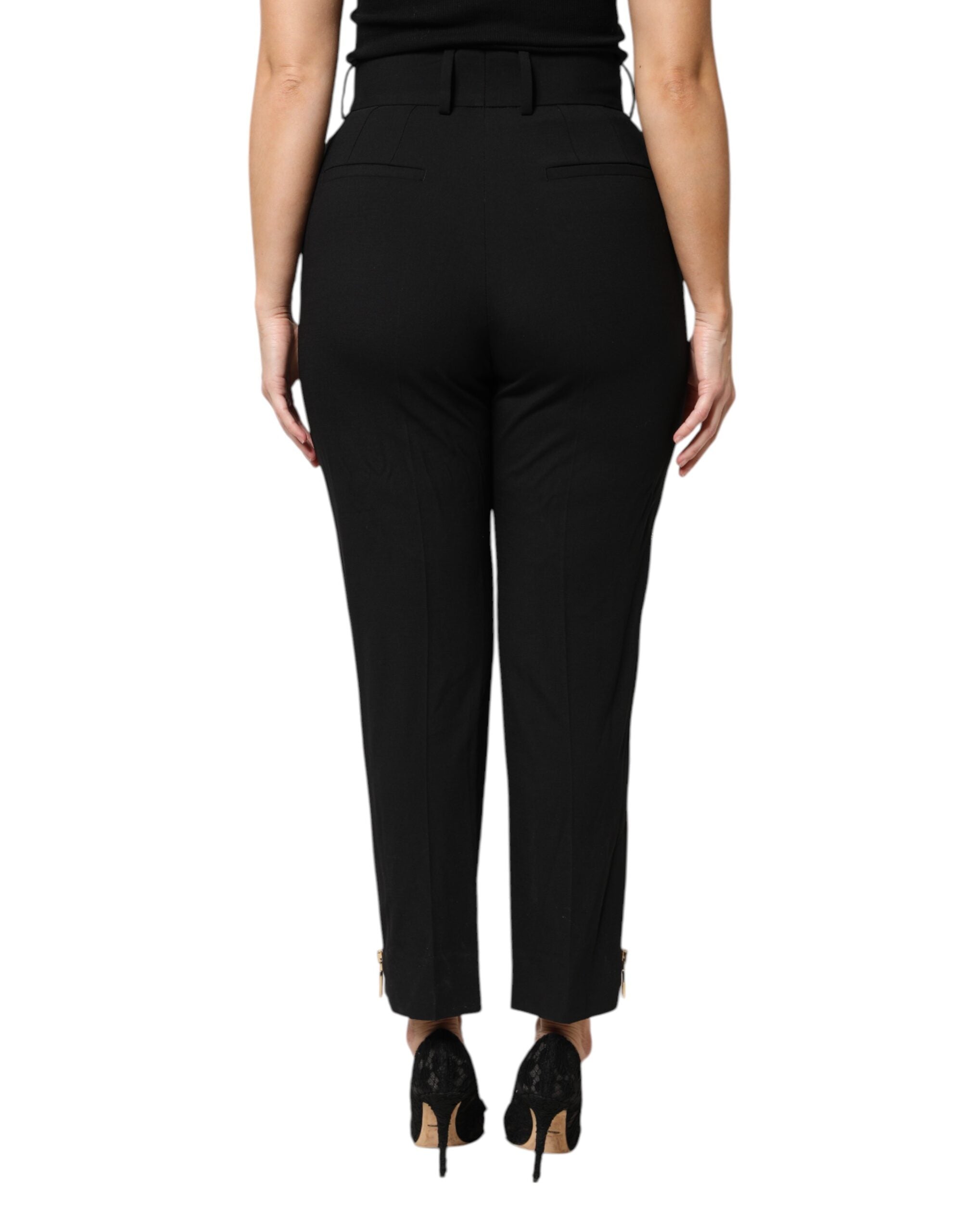 Dolce & Gabbana – Karottenhose aus schwarzer Wolle mit hoher Taille und Reißverschluss