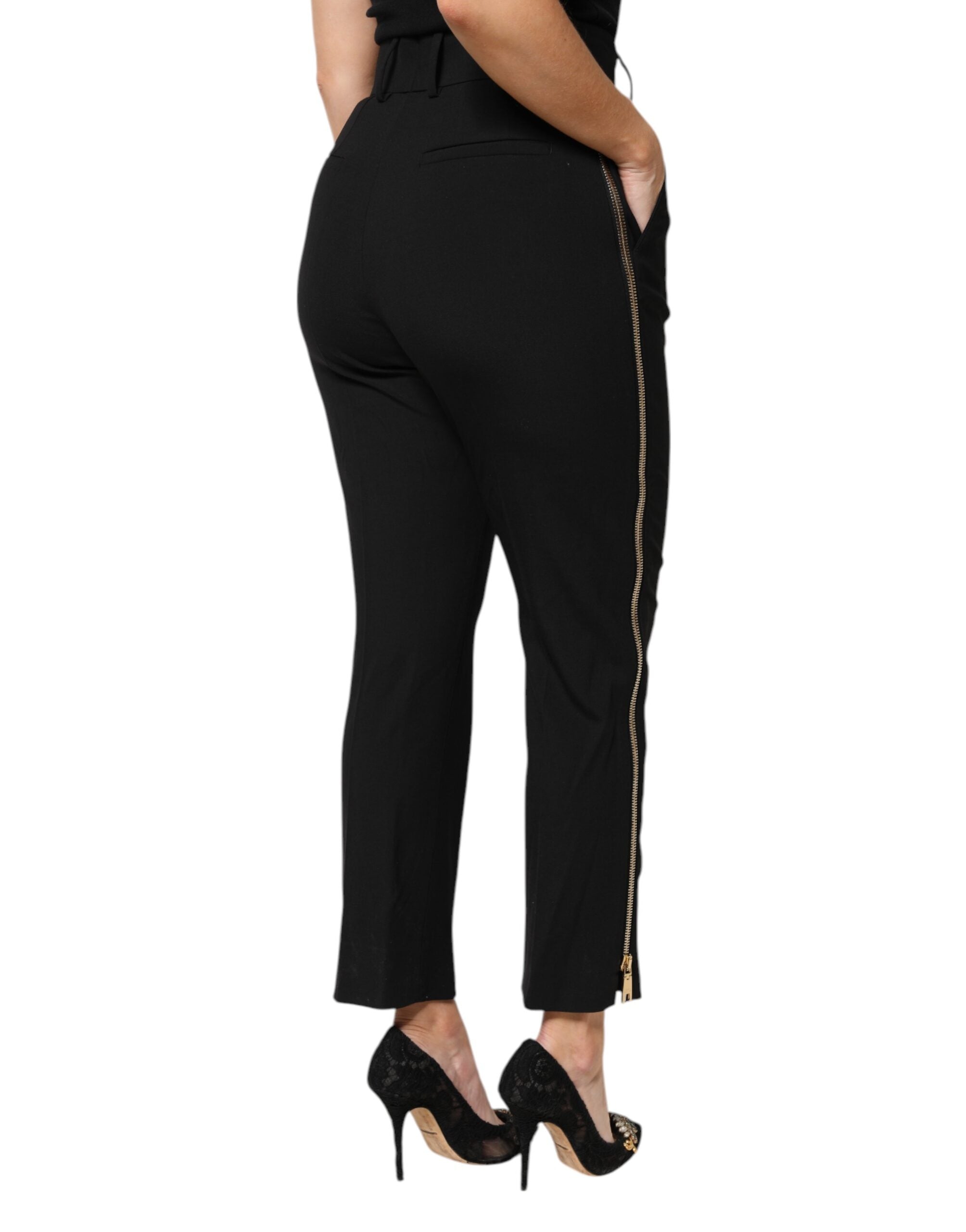 Dolce & Gabbana – Karottenhose aus schwarzer Wolle mit hoher Taille und Reißverschluss