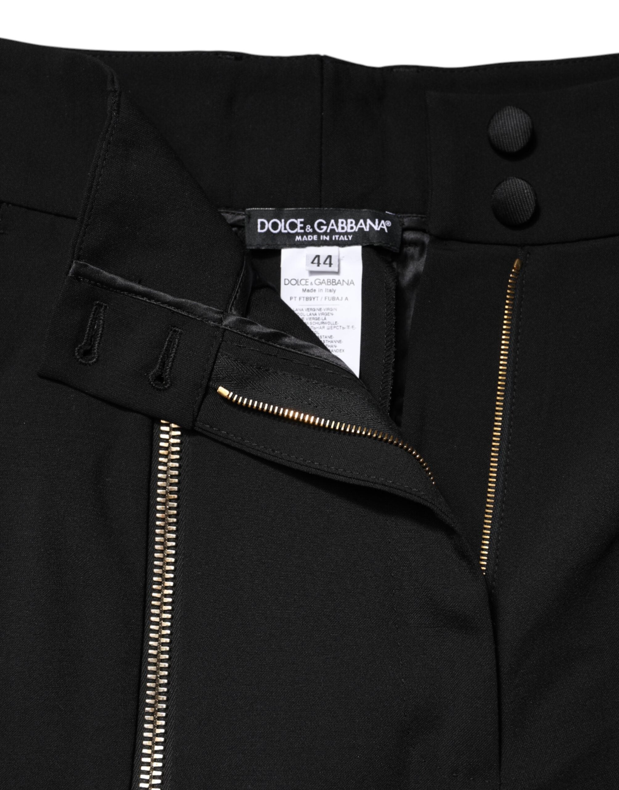 Dolce & Gabbana – Karottenhose aus schwarzer Wolle mit hoher Taille und Reißverschluss