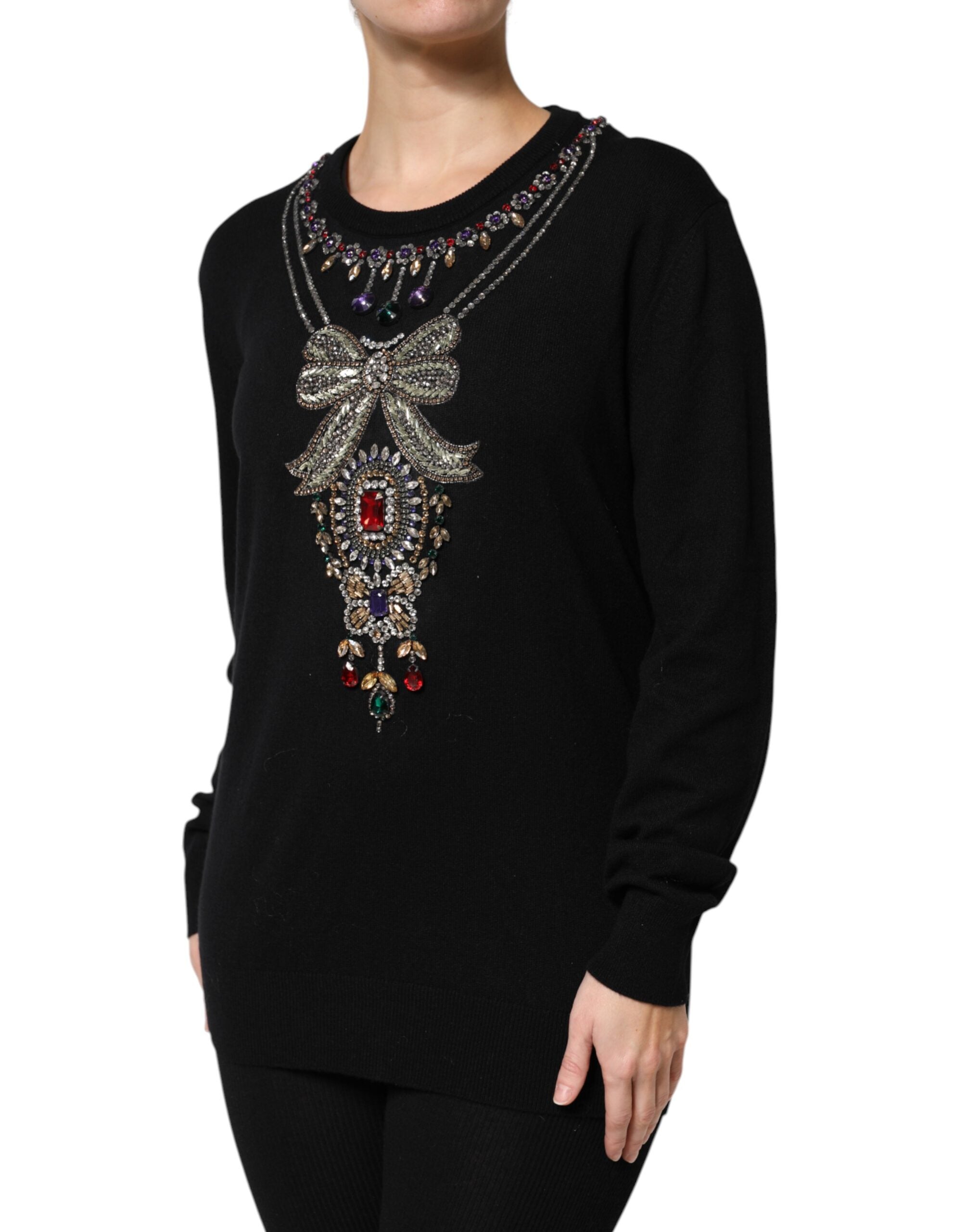 Dolce & Gabbana Schwarzer Kaschmirpullover mit Kristallverzierung
