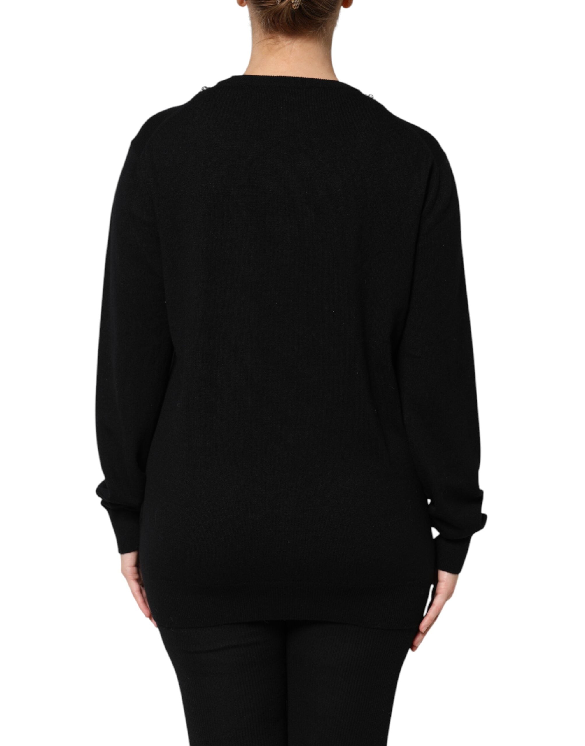 Dolce & Gabbana Schwarzer Kaschmirpullover mit Kristallverzierung