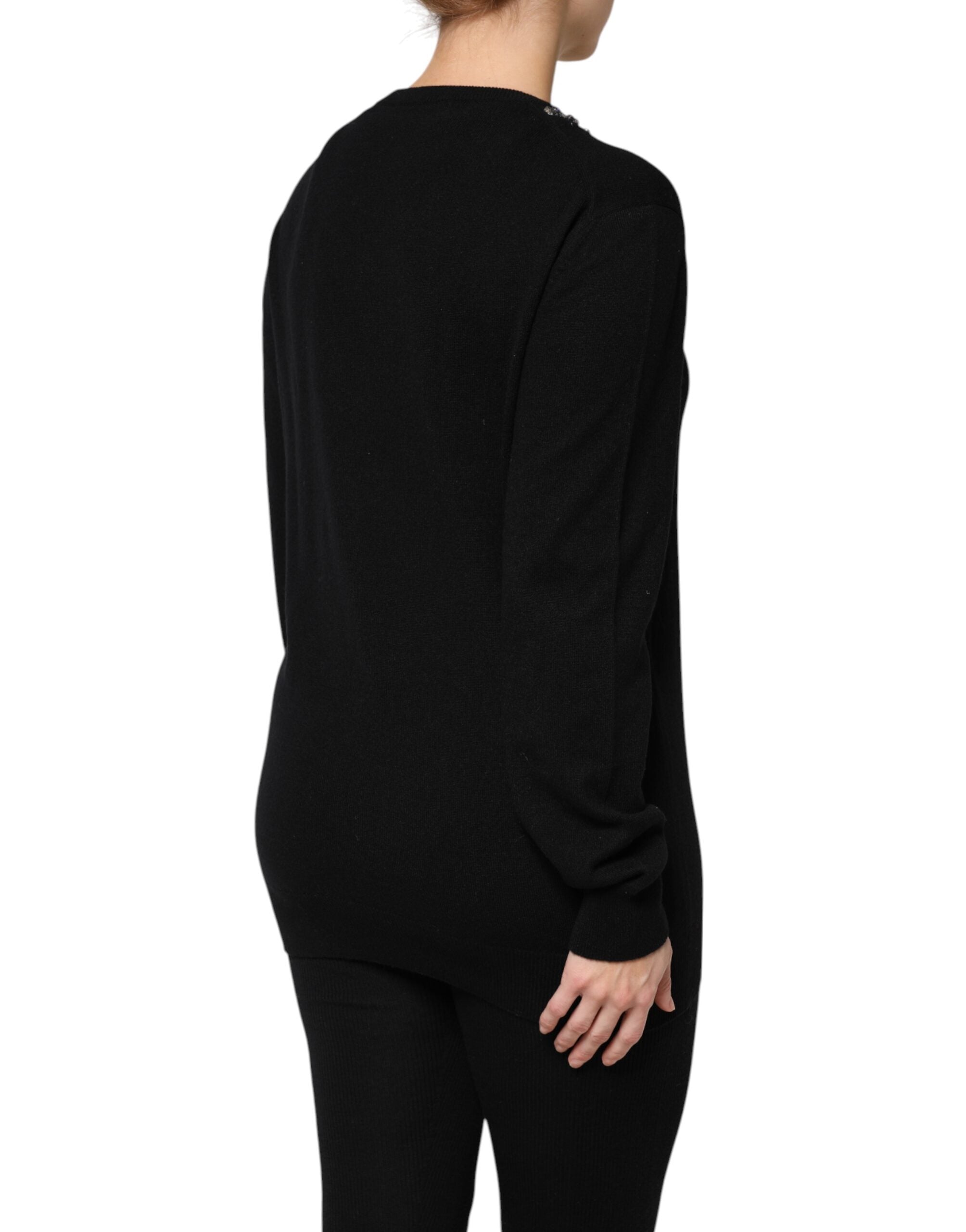 Dolce & Gabbana Schwarzer Kaschmirpullover mit Kristallverzierung