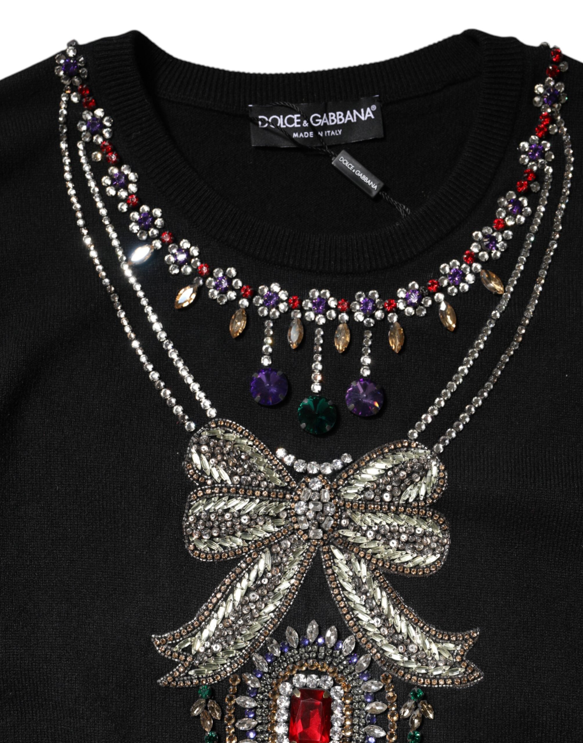 Dolce & Gabbana Schwarzer Kaschmirpullover mit Kristallverzierung