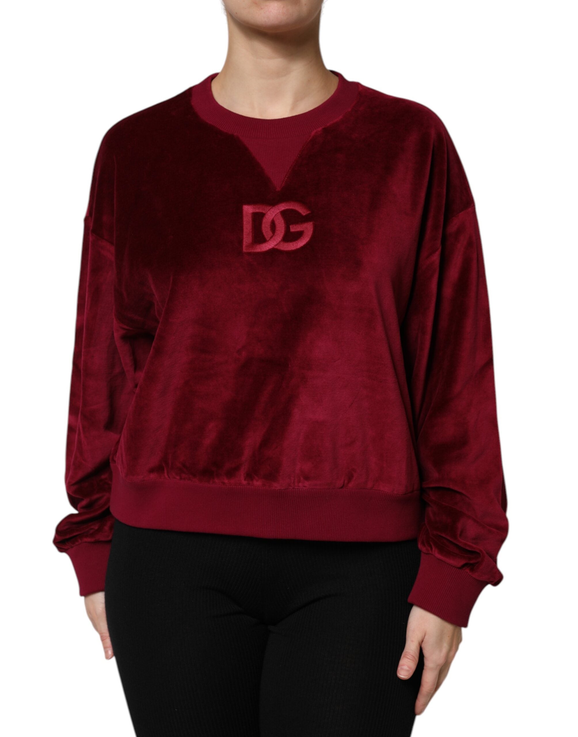 Dolce & Gabbana Roter Pullover mit Rundhalsausschnitt aus Baumwollsamt