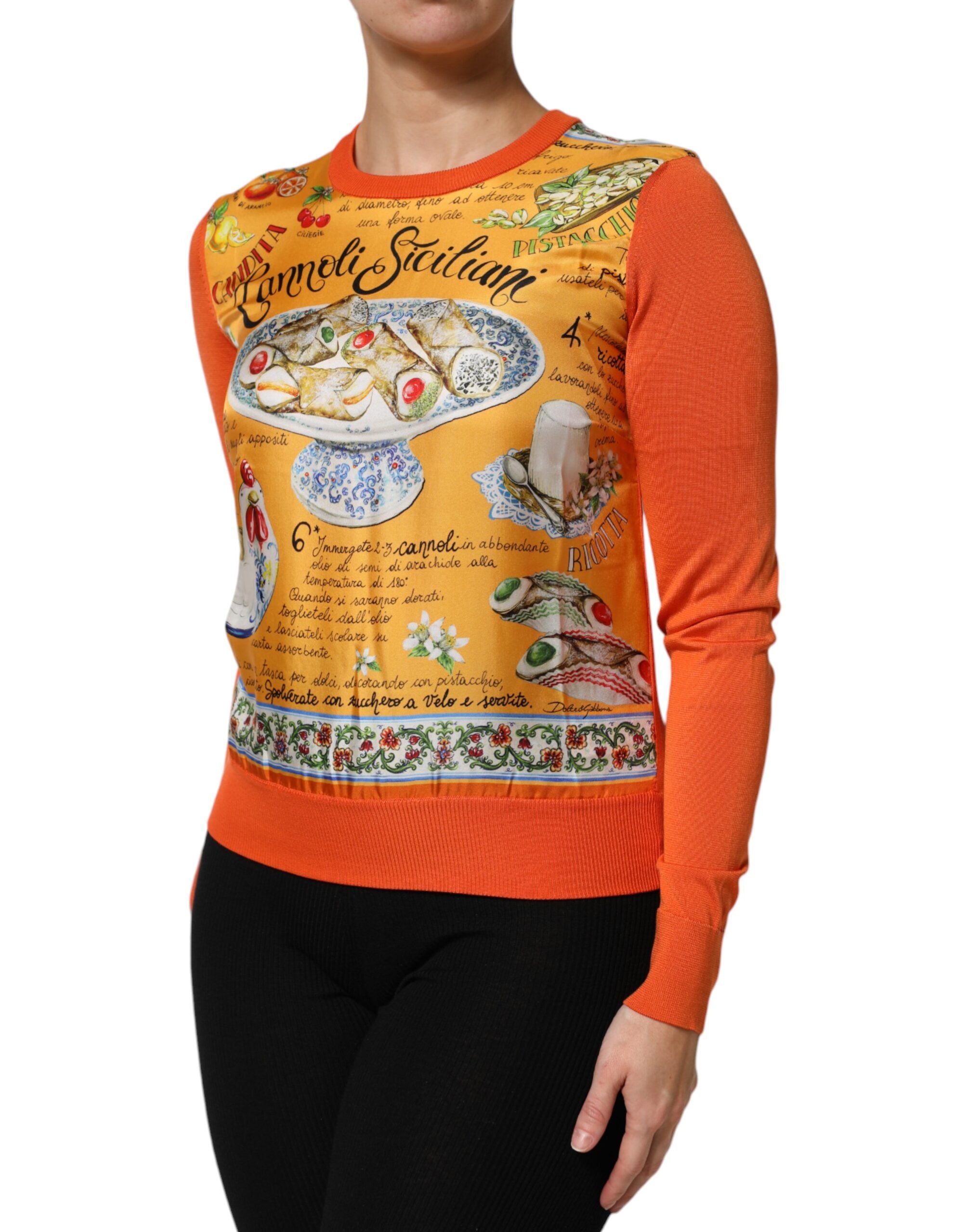 Dolce & Gabbana – Oranges Cannoli-Top aus sizilianischer Seide mit Rundhalsausschnitt