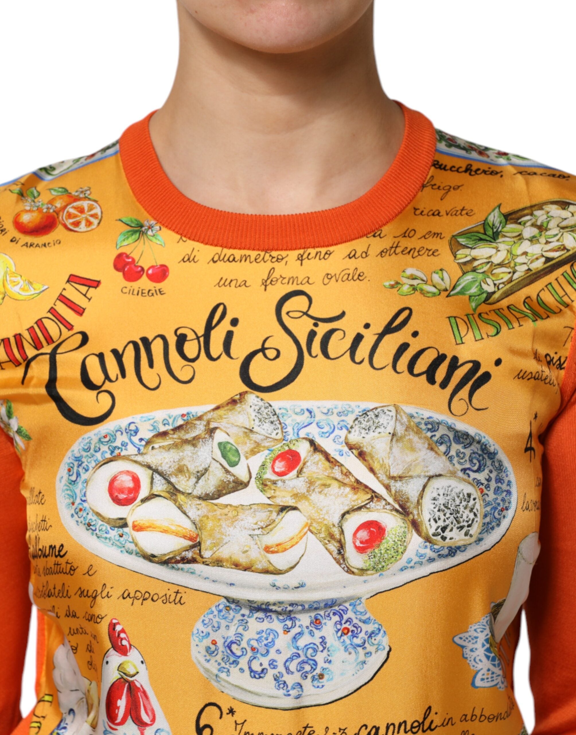 Dolce & Gabbana – Oranges Cannoli-Top aus sizilianischer Seide mit Rundhalsausschnitt