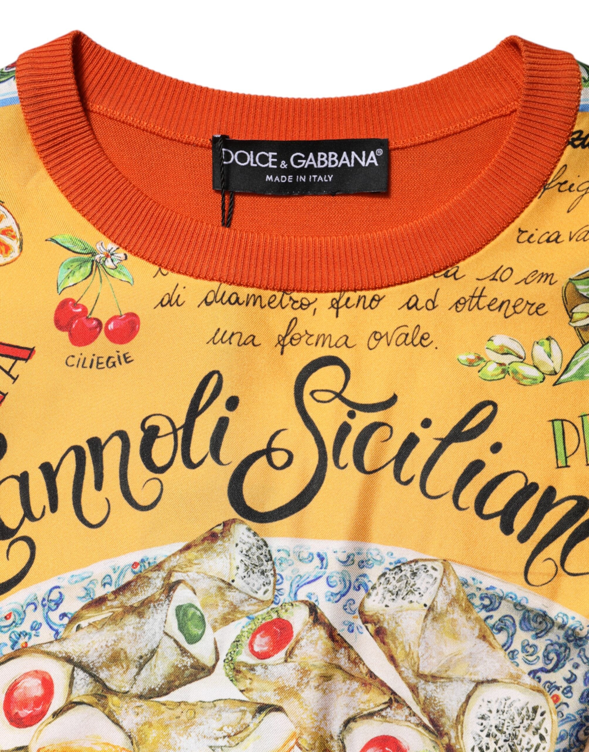 Dolce & Gabbana – Oranges Cannoli-Top aus sizilianischer Seide mit Rundhalsausschnitt