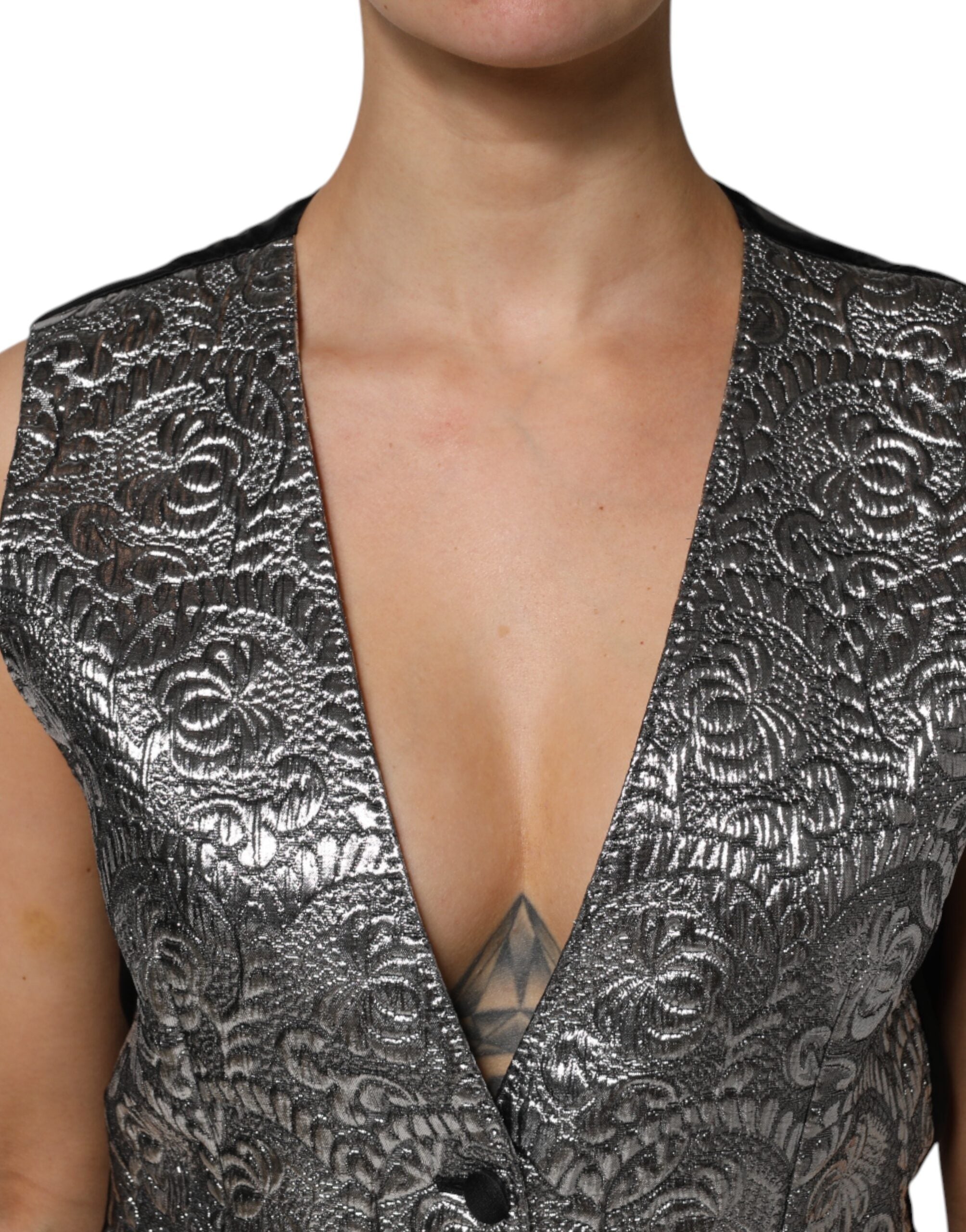 Dolce & Gabbana – Ärmelloses Trägertop aus Jacquard mit Blumenmuster in Silber