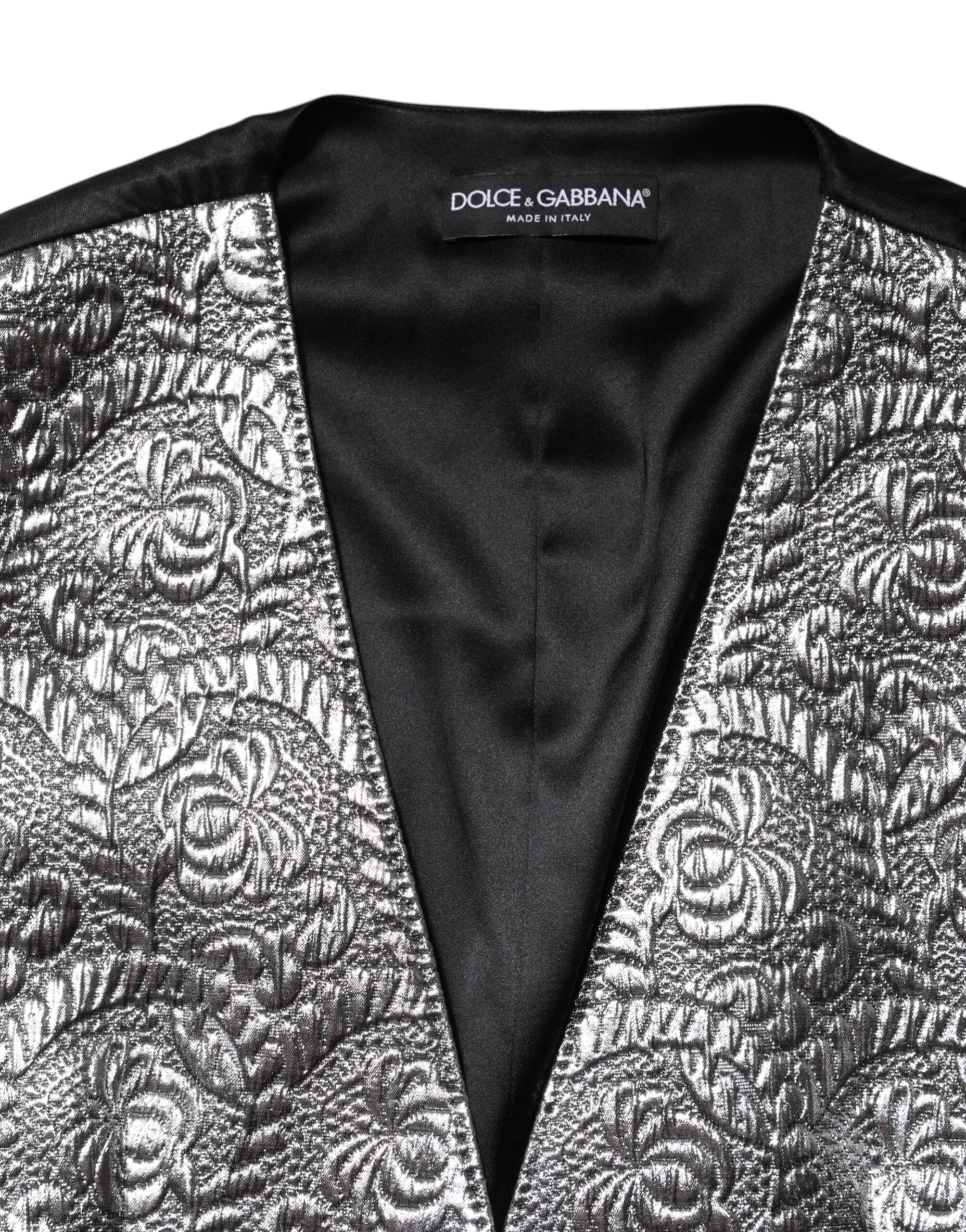 Dolce & Gabbana – Ärmelloses Trägertop aus Jacquard mit Blumenmuster in Silber