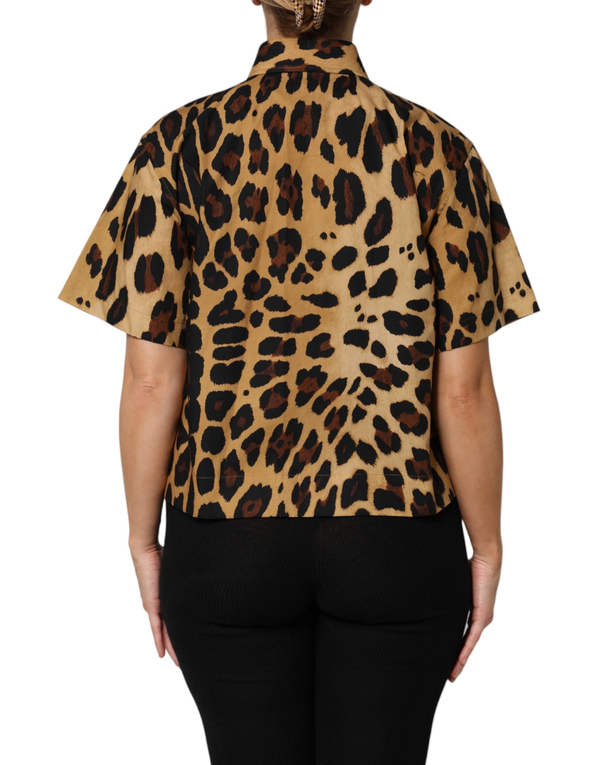 Dolce & Gabbana – Braunes Poloshirt mit Leopardenmuster und Kragen, kurzärmlig