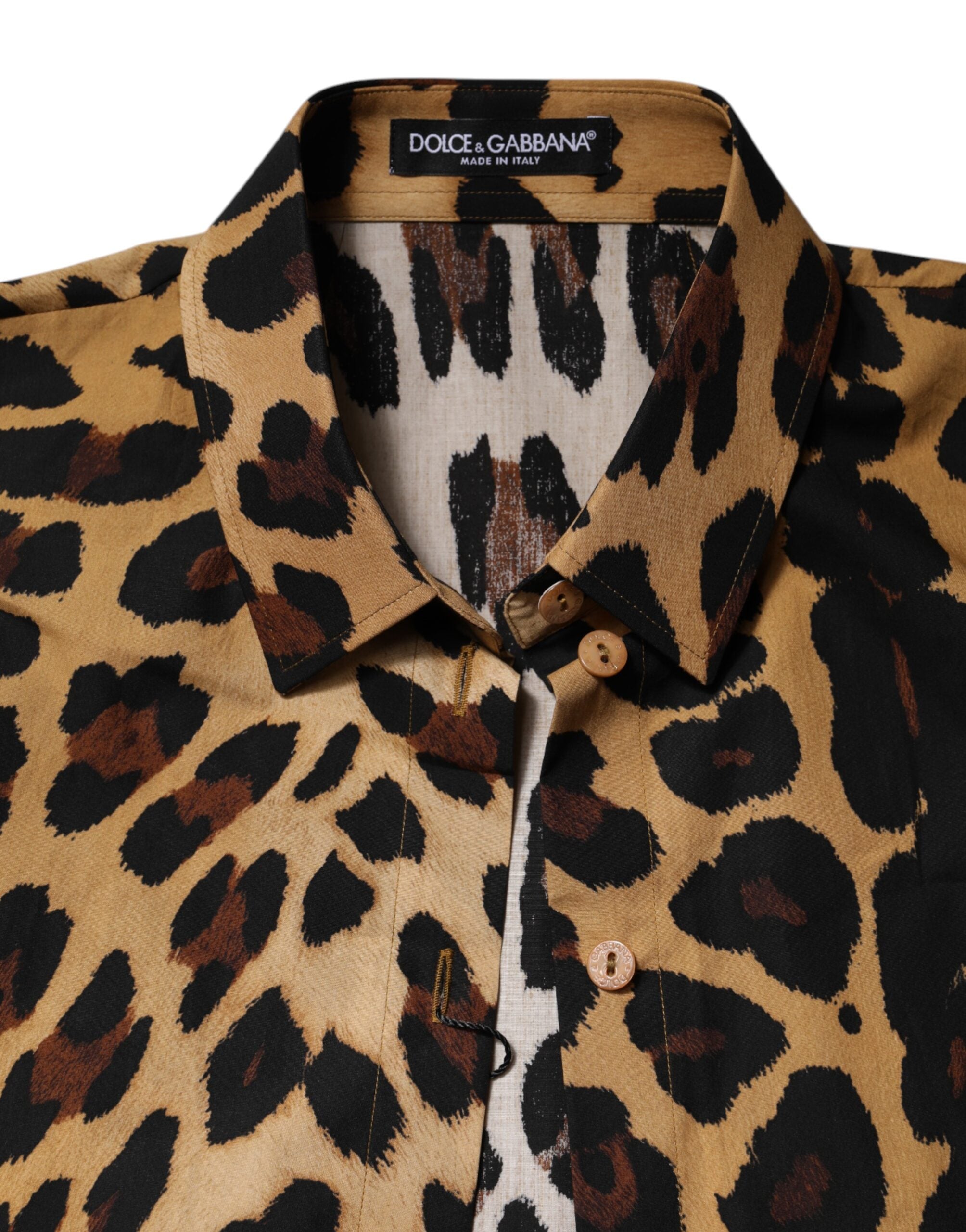 Dolce & Gabbana – Braunes Poloshirt mit Leopardenmuster und Kragen, kurzärmlig