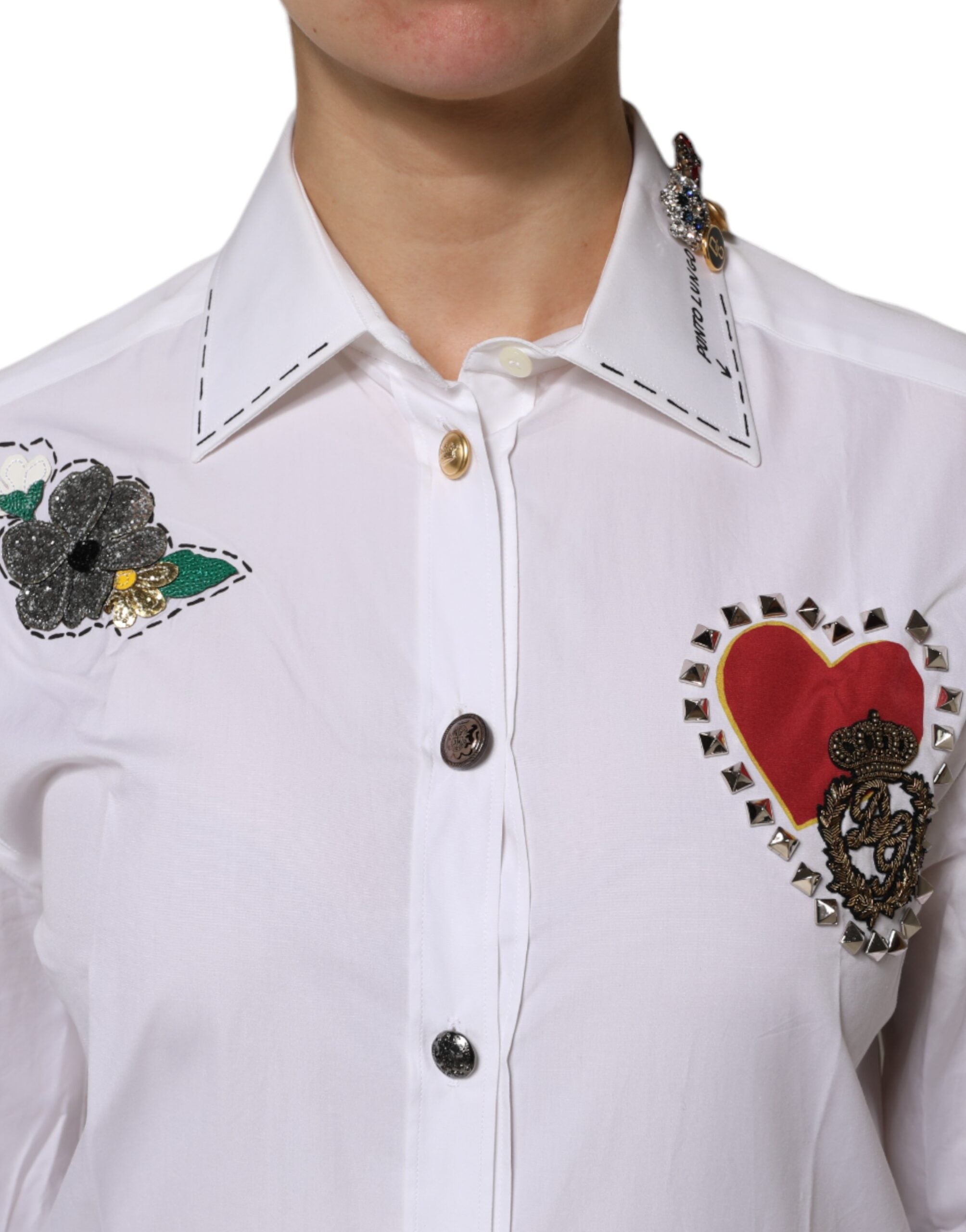Dolce & Gabbana – Weißes Hemdoberteil aus Baumwolle mit Blumenverzierung
