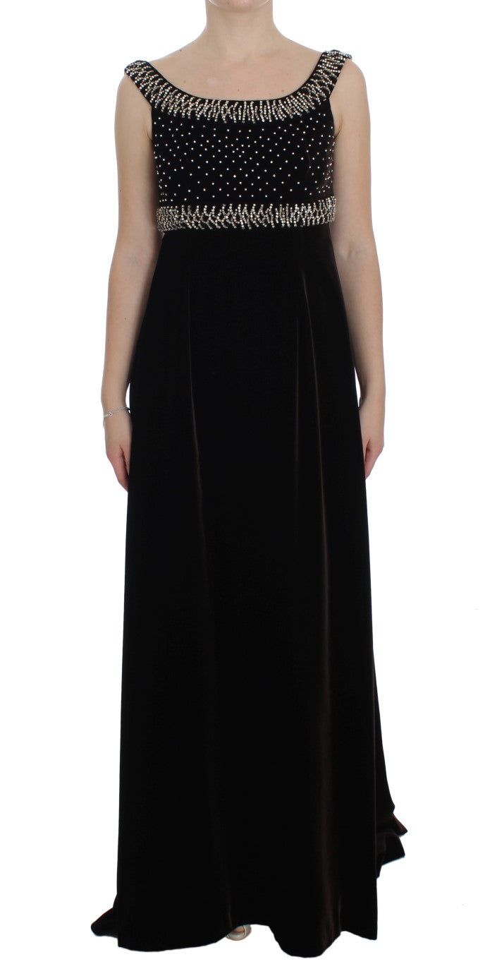 Dolce & Gabbana Elegantes braunes Samtkleid mit Kristallen