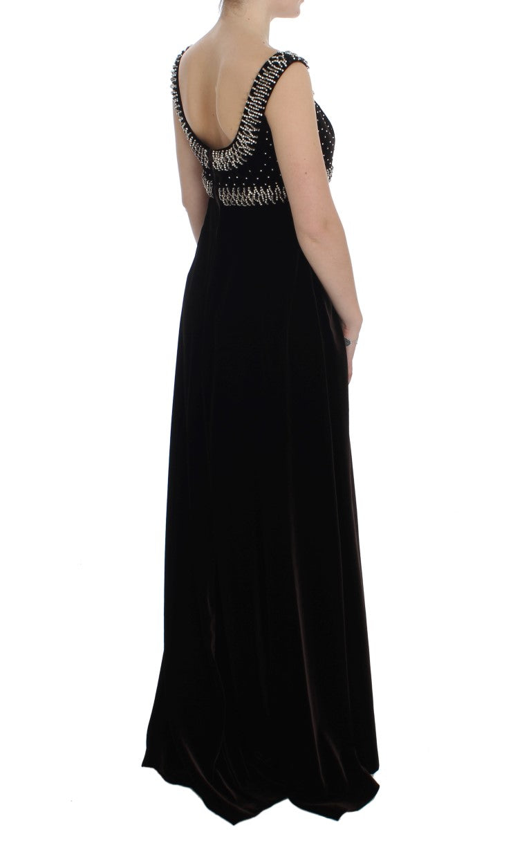Dolce & Gabbana Elegantes braunes Samtkleid mit Kristallen