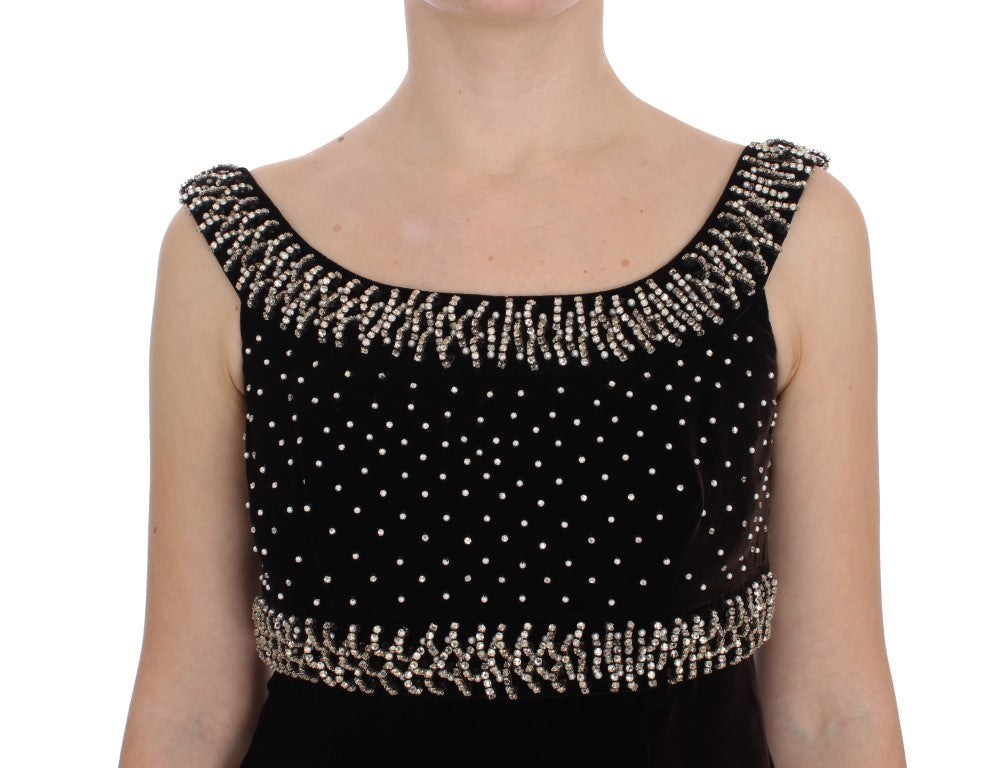 Dolce & Gabbana Elegantes braunes Samtkleid mit Kristallen
