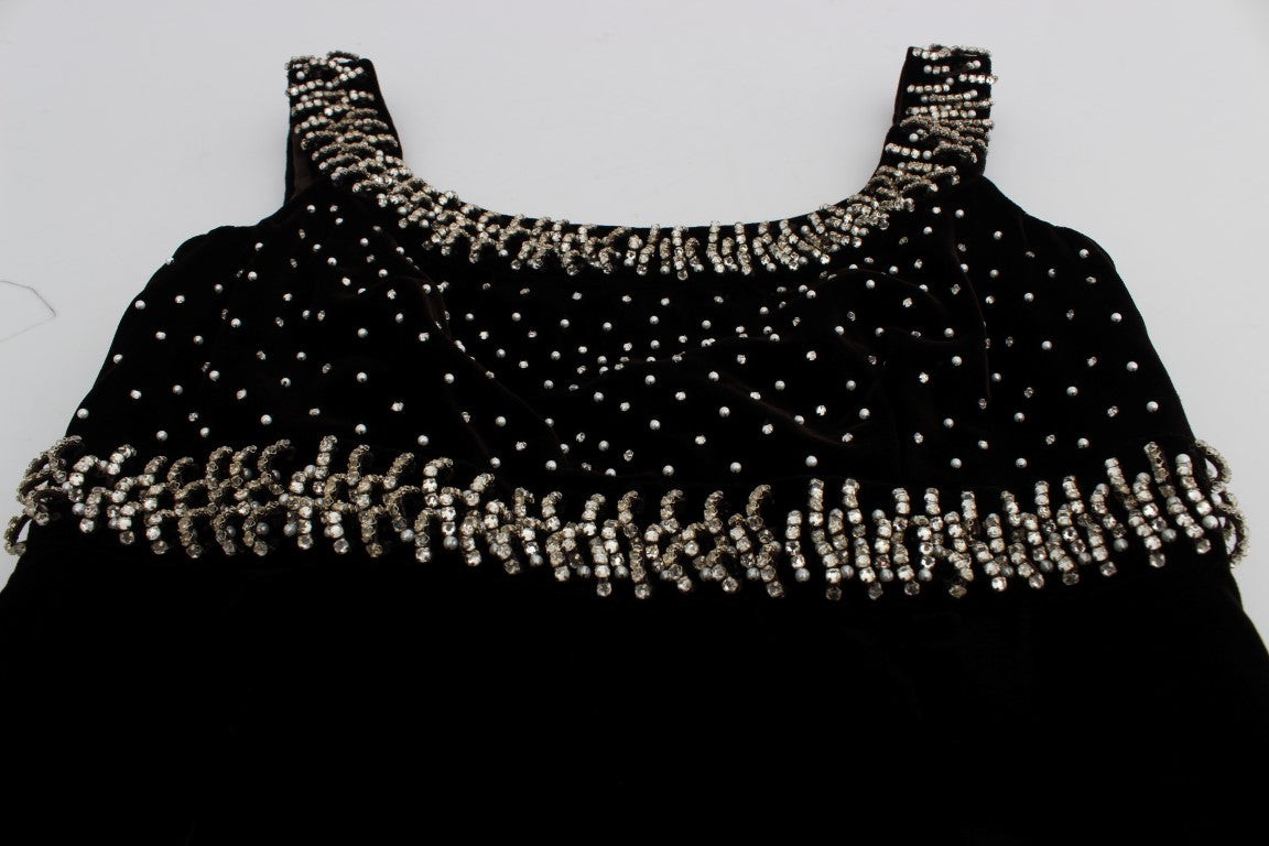Dolce & Gabbana Elegantes braunes Samtkleid mit Kristallen