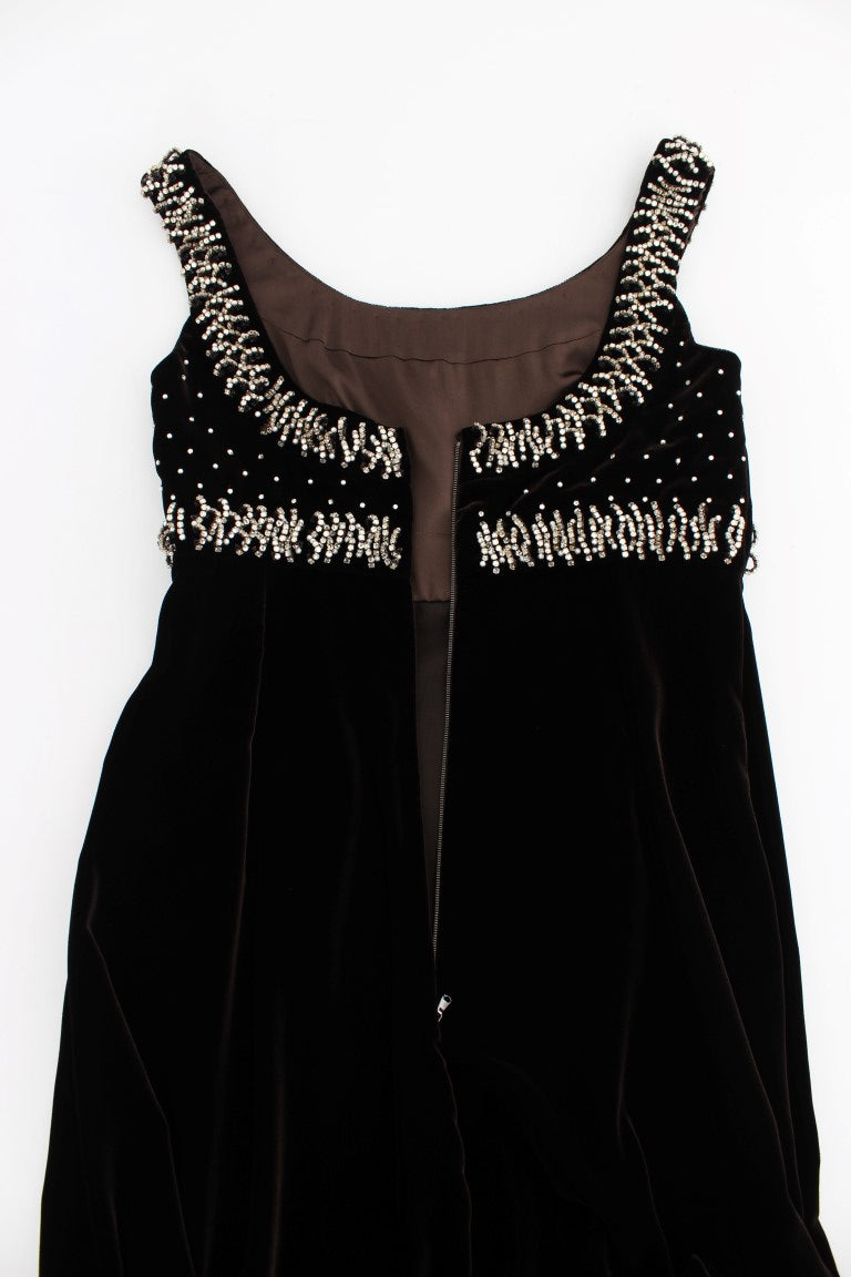 Dolce & Gabbana Elegantes braunes Samtkleid mit Kristallen