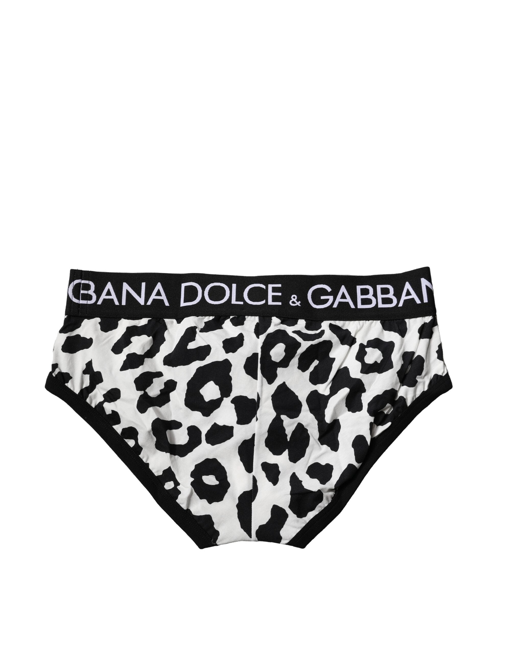 Dolce & Gabbana Herren Slips in Schwarz und Weiß aus Baumwolle mit Leopardenmuster