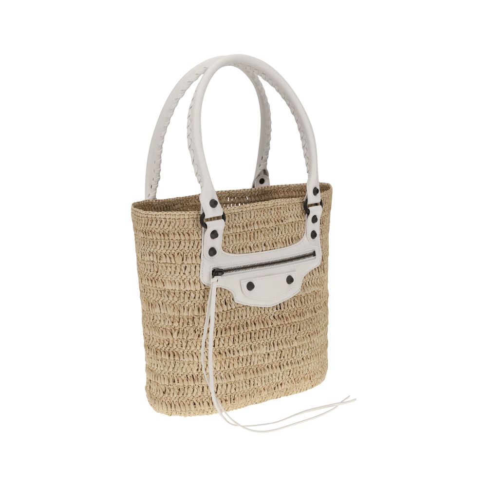 Geantă de umăr mică Balenciaga Le City din paie