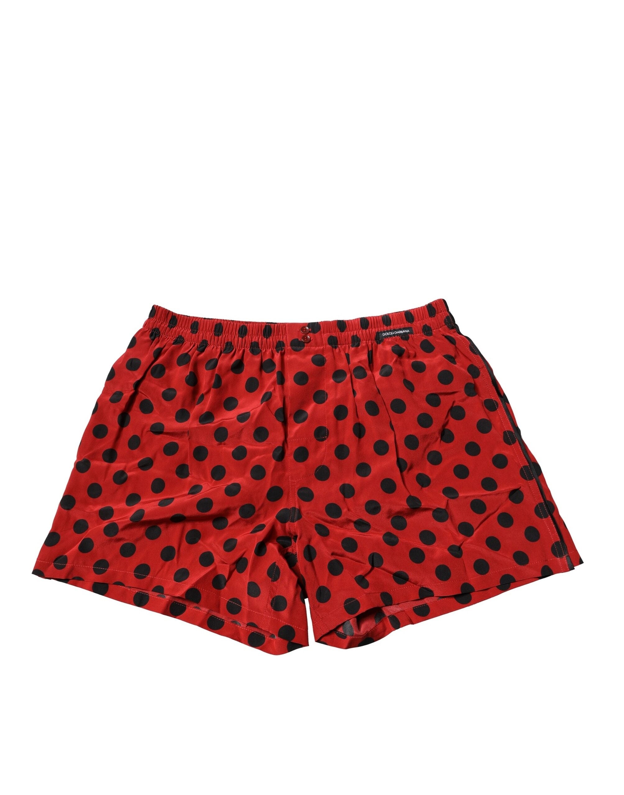 Costum de baie Dolce & Gabbana cu pantaloni scurți roșii din mătase și buline