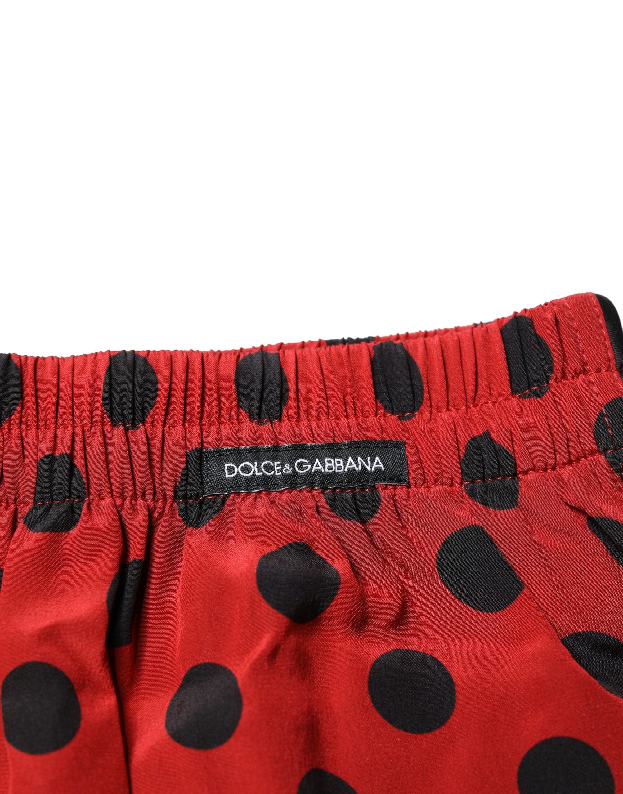 Costum de baie Dolce & Gabbana cu pantaloni scurți roșii din mătase și buline