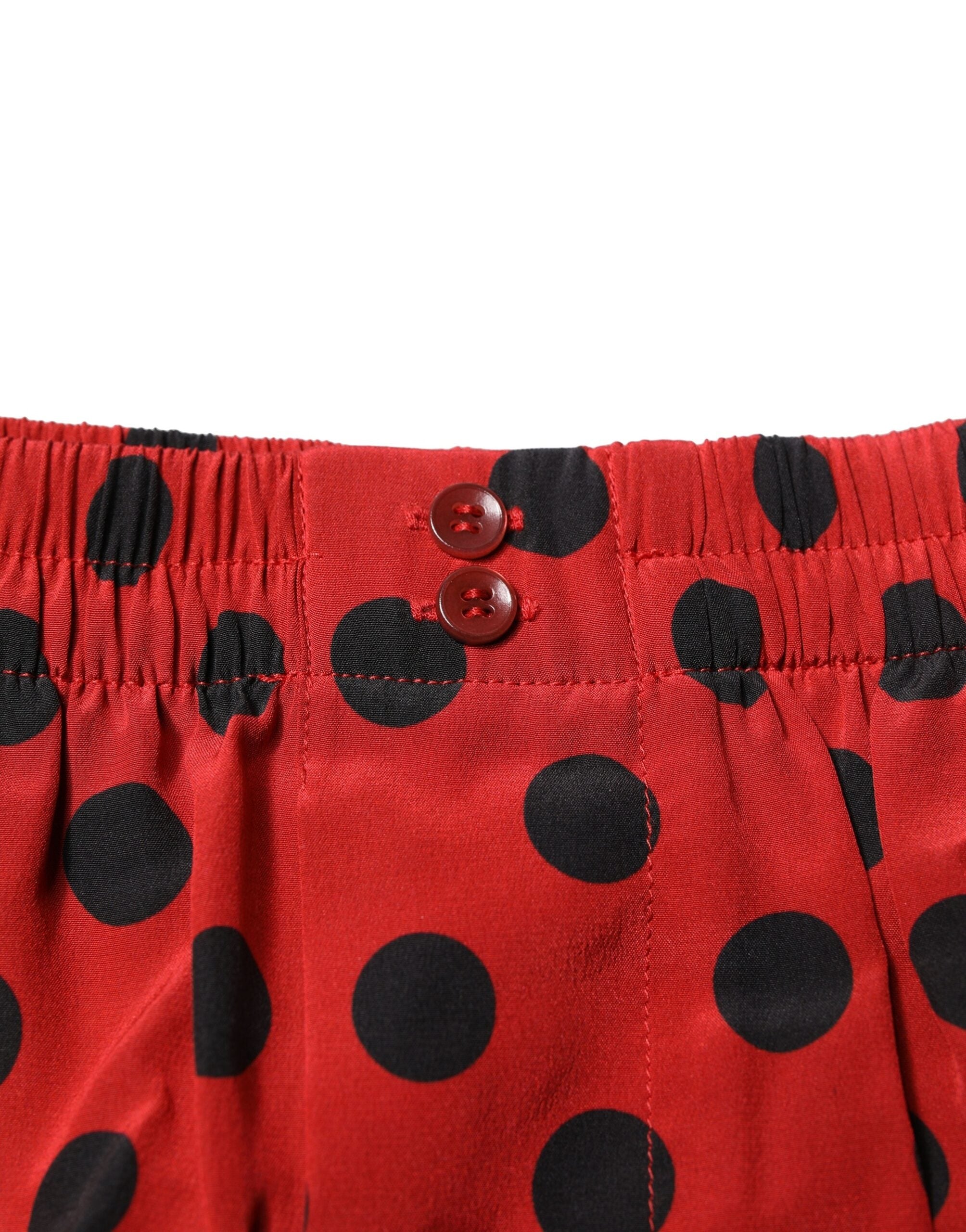 Costum de baie Dolce & Gabbana cu pantaloni scurți roșii din mătase și buline