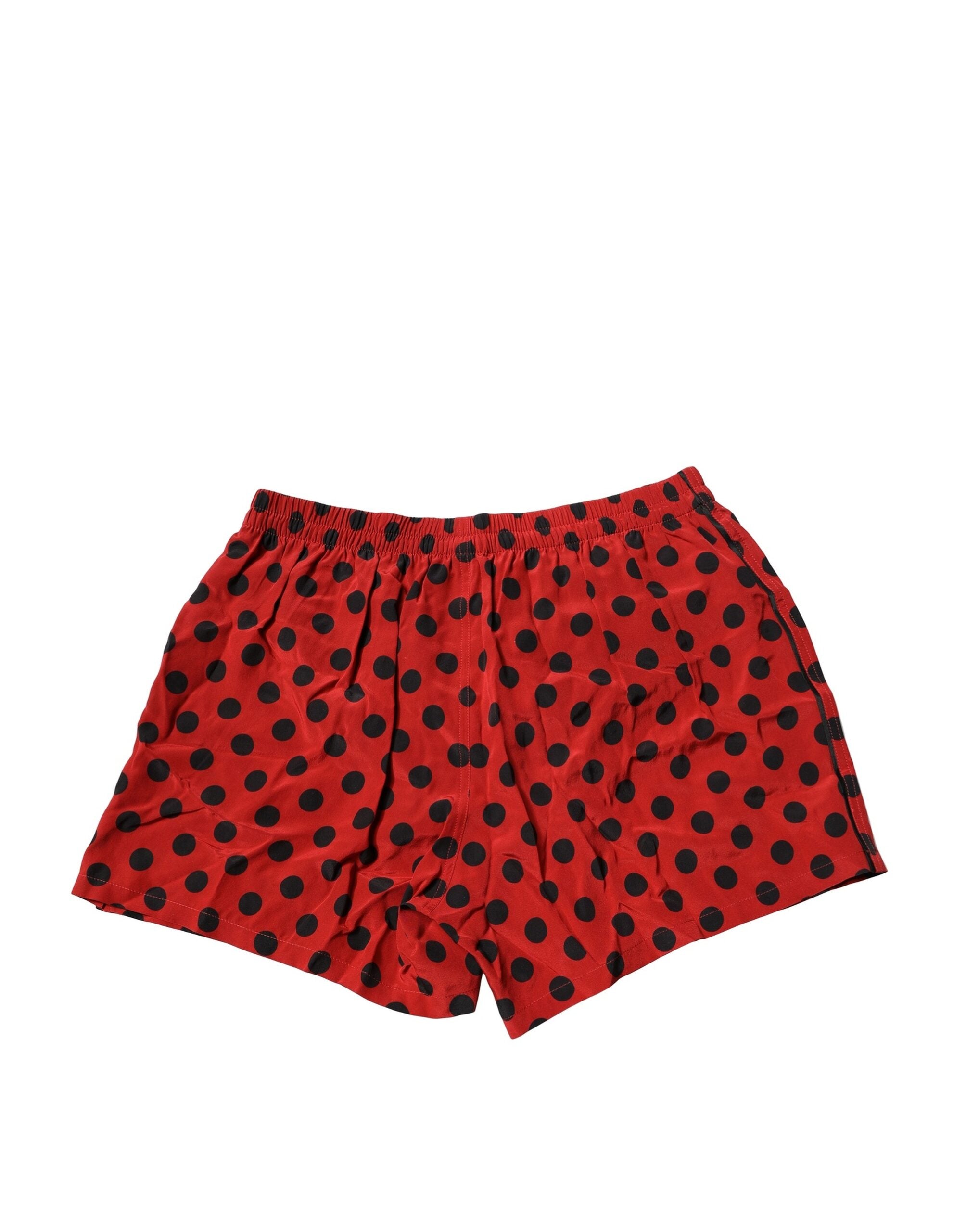 Dolce & Gabbana – Rote Strandshorts aus Seide mit Punkten