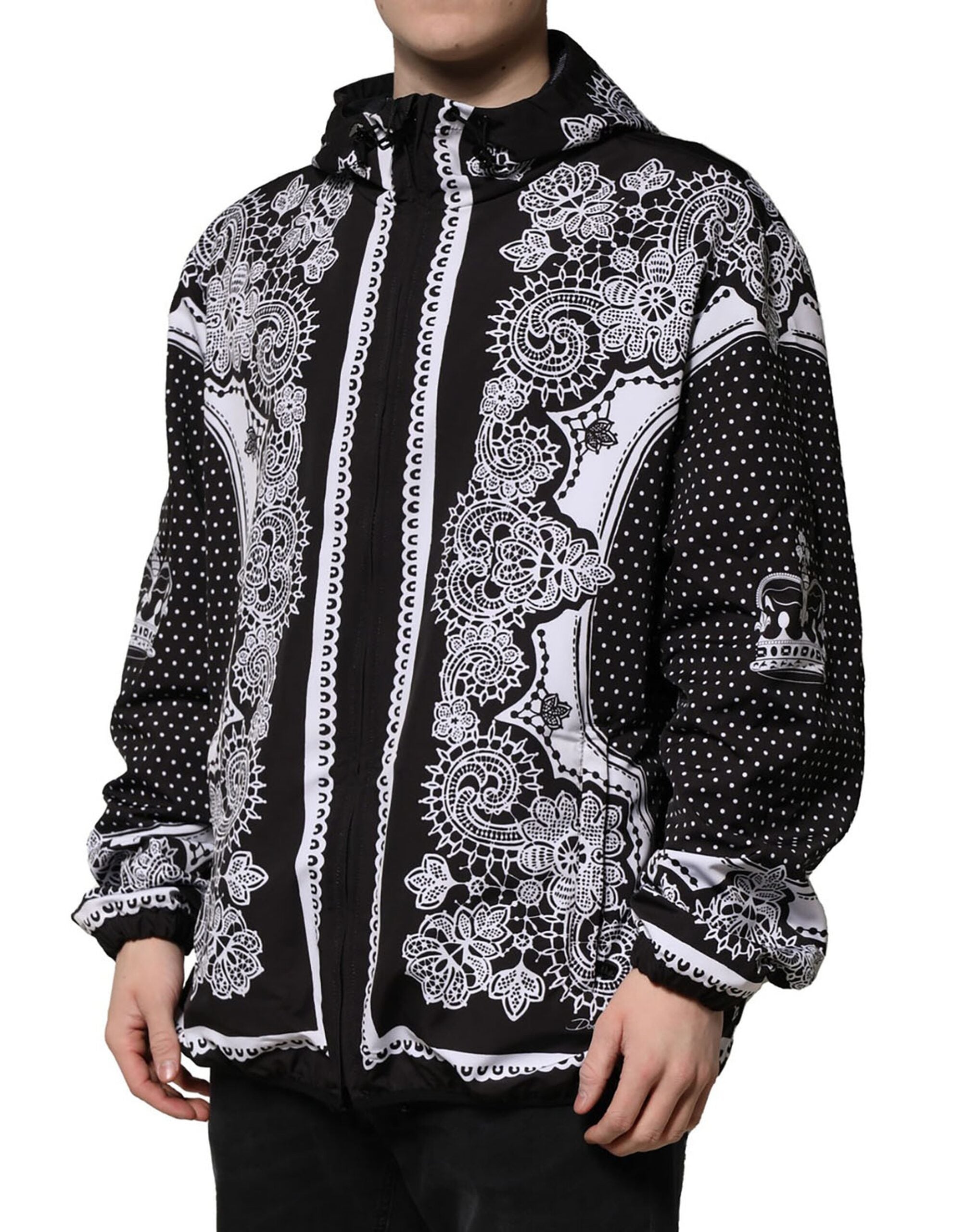 Dolce & Gabbana – Schwarze Bomberjacke mit Kapuze und Bandana-Print