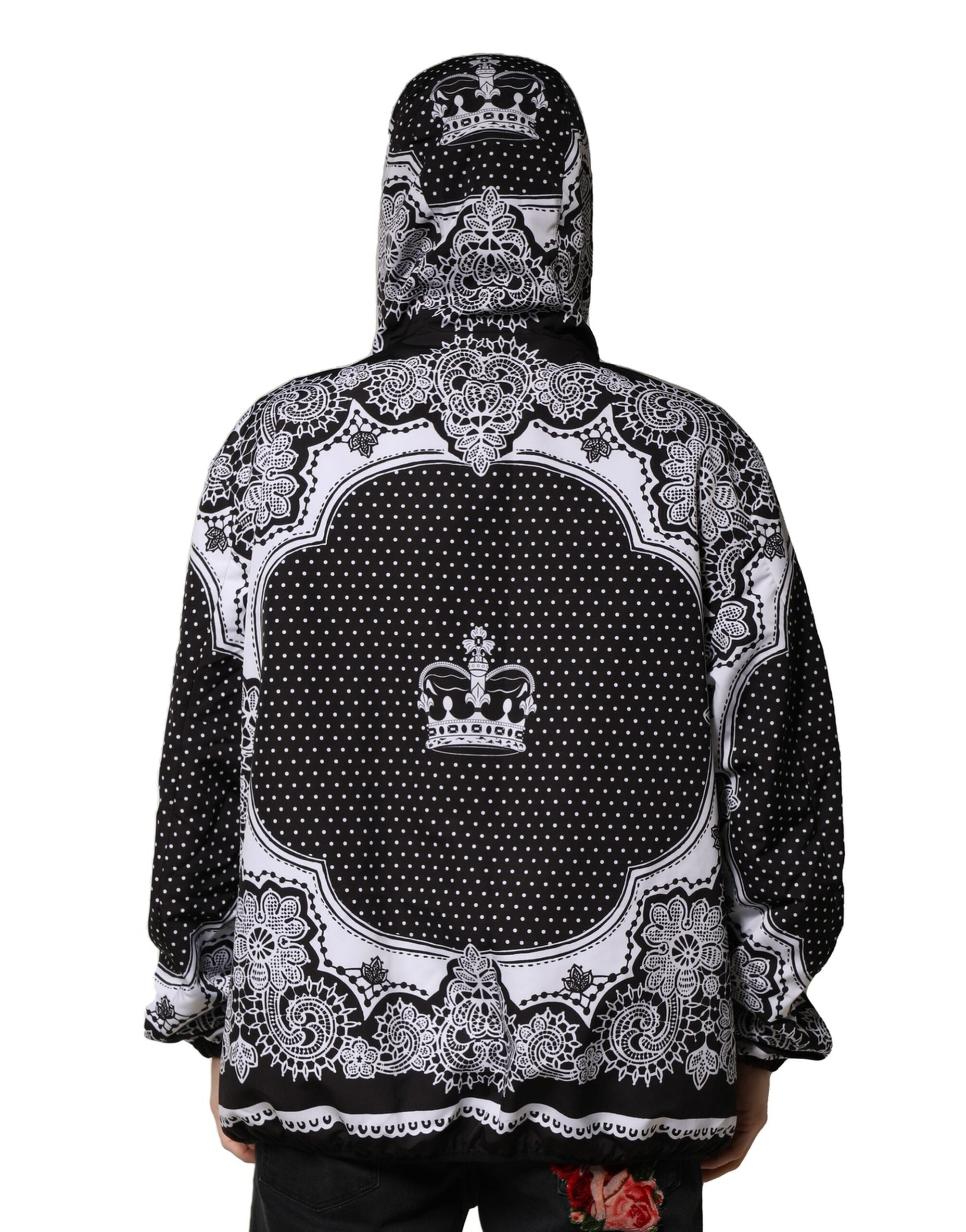 Dolce & Gabbana – Schwarze Bomberjacke mit Kapuze und Bandana-Print