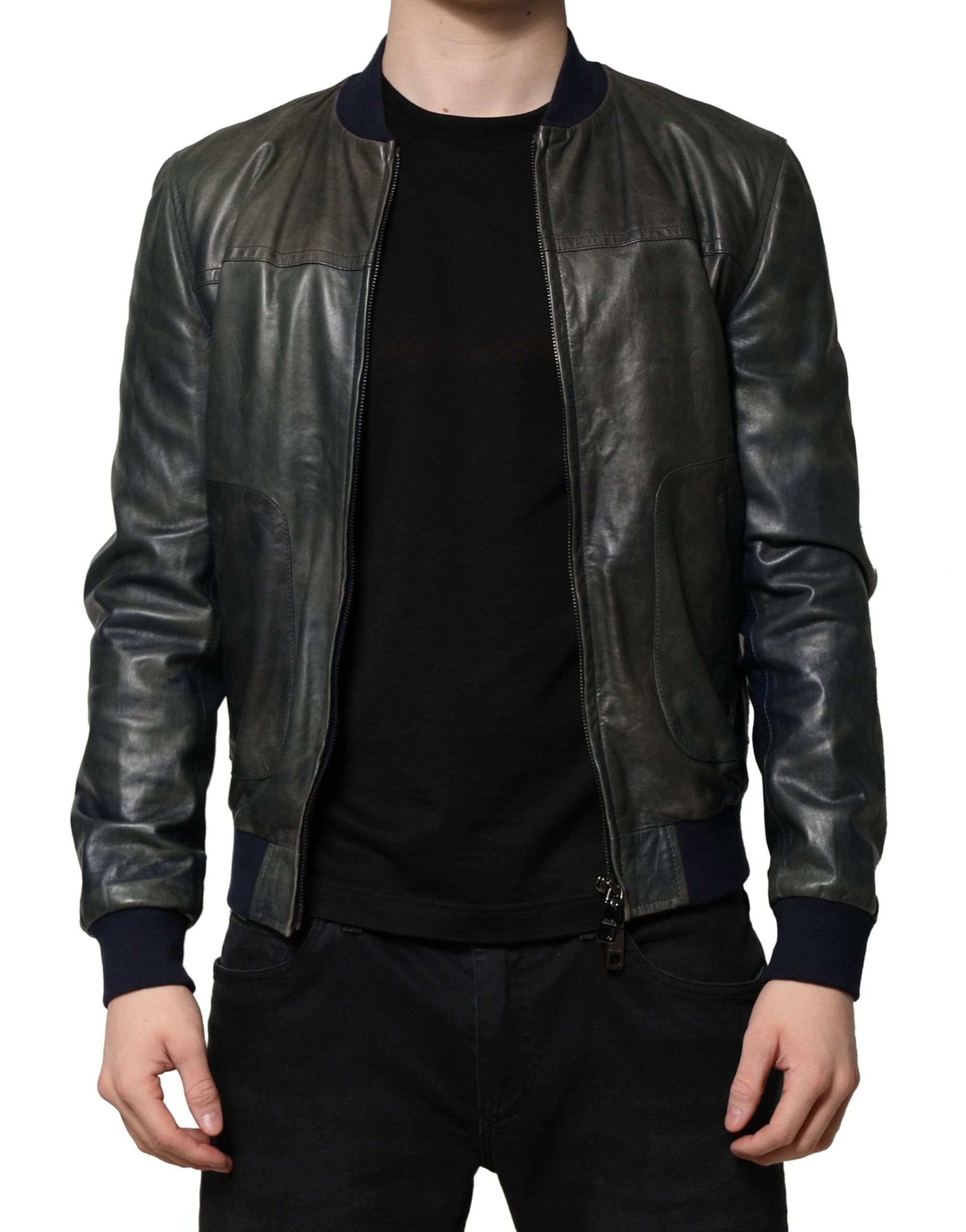 Dolce & Gabbana – Schwarze Bikerjacke aus Lammleder mit durchgehendem Reißverschluss