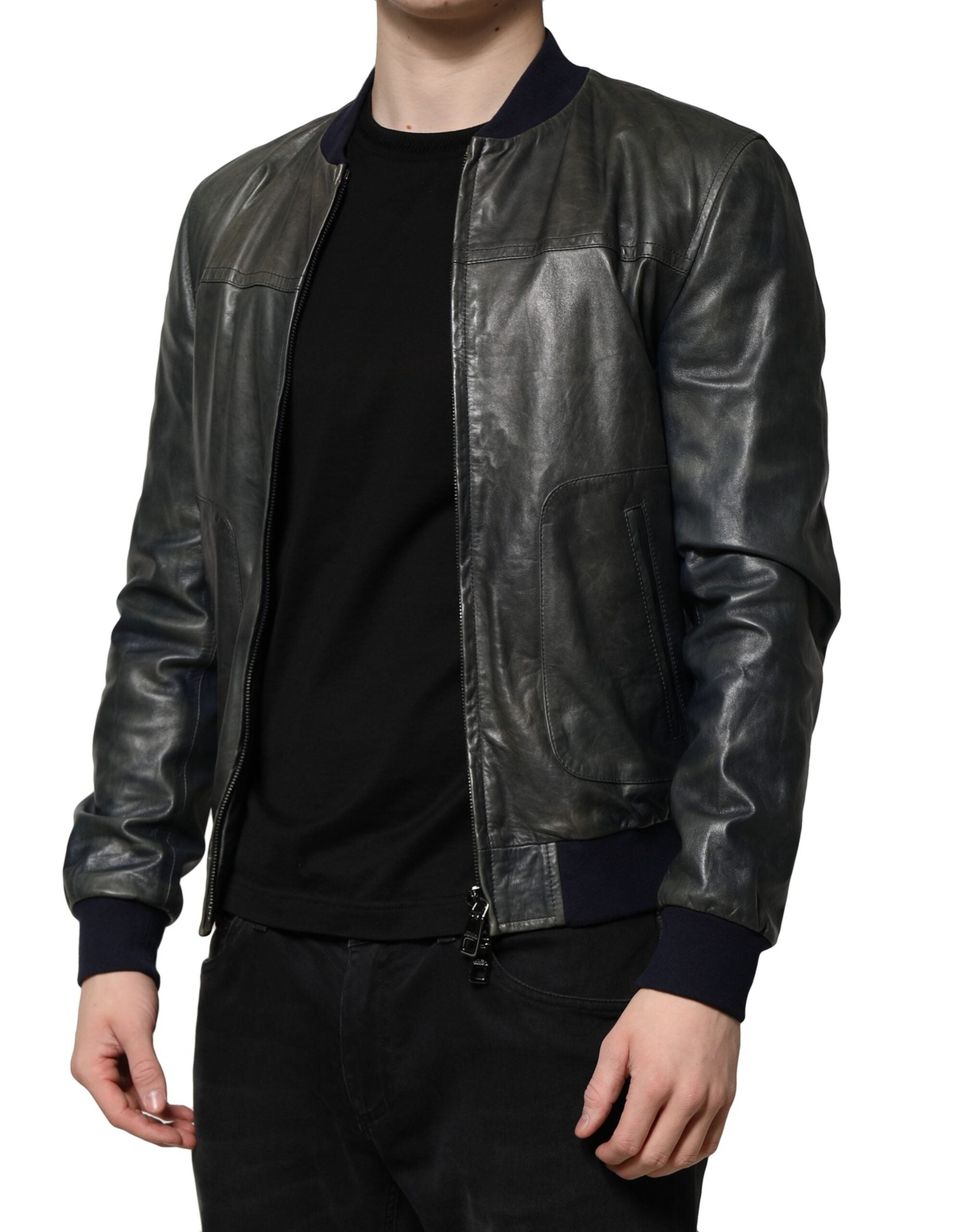 Dolce & Gabbana – Schwarze Bikerjacke aus Lammleder mit durchgehendem Reißverschluss