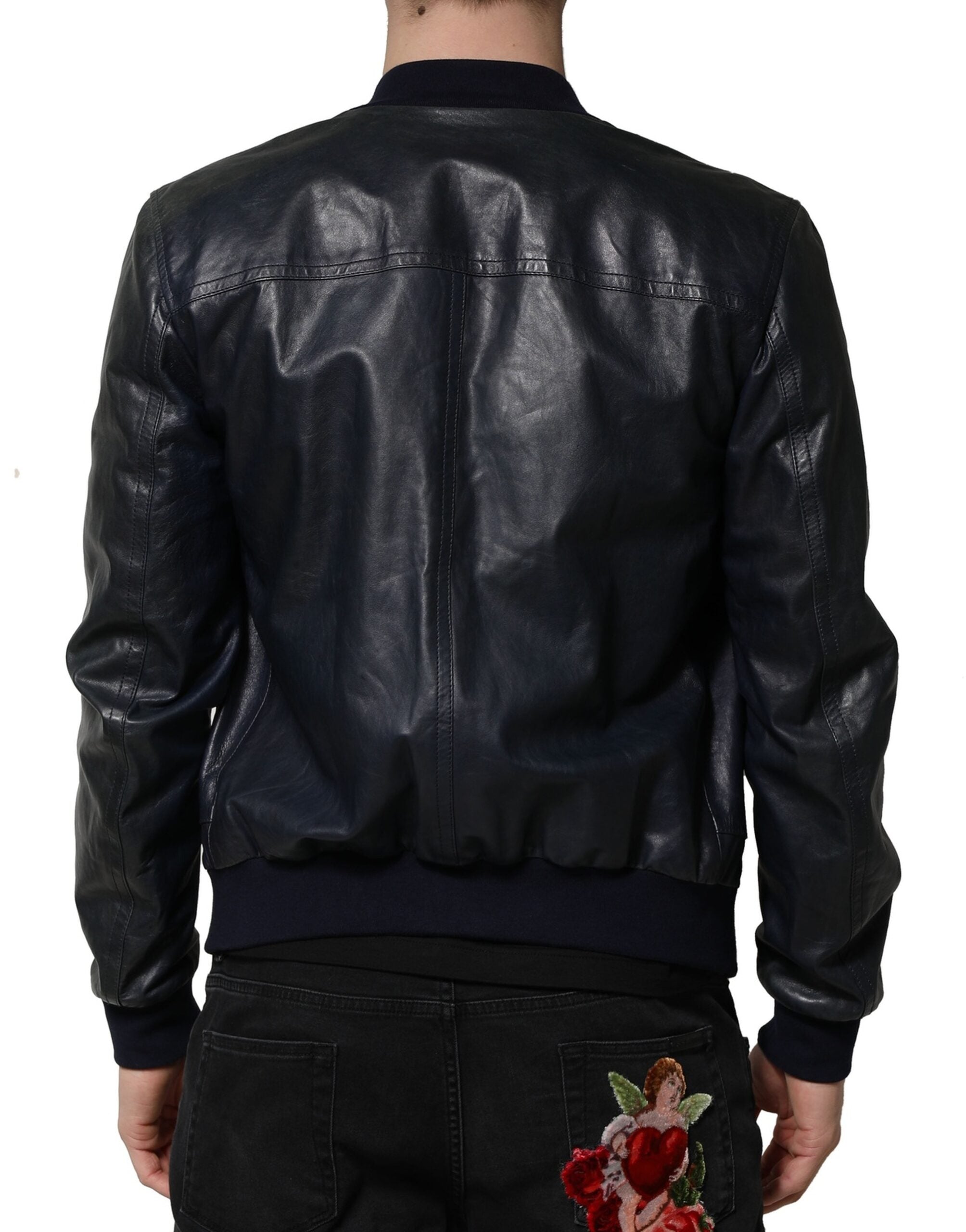 Dolce & Gabbana – Schwarze Bikerjacke aus Lammleder mit durchgehendem Reißverschluss