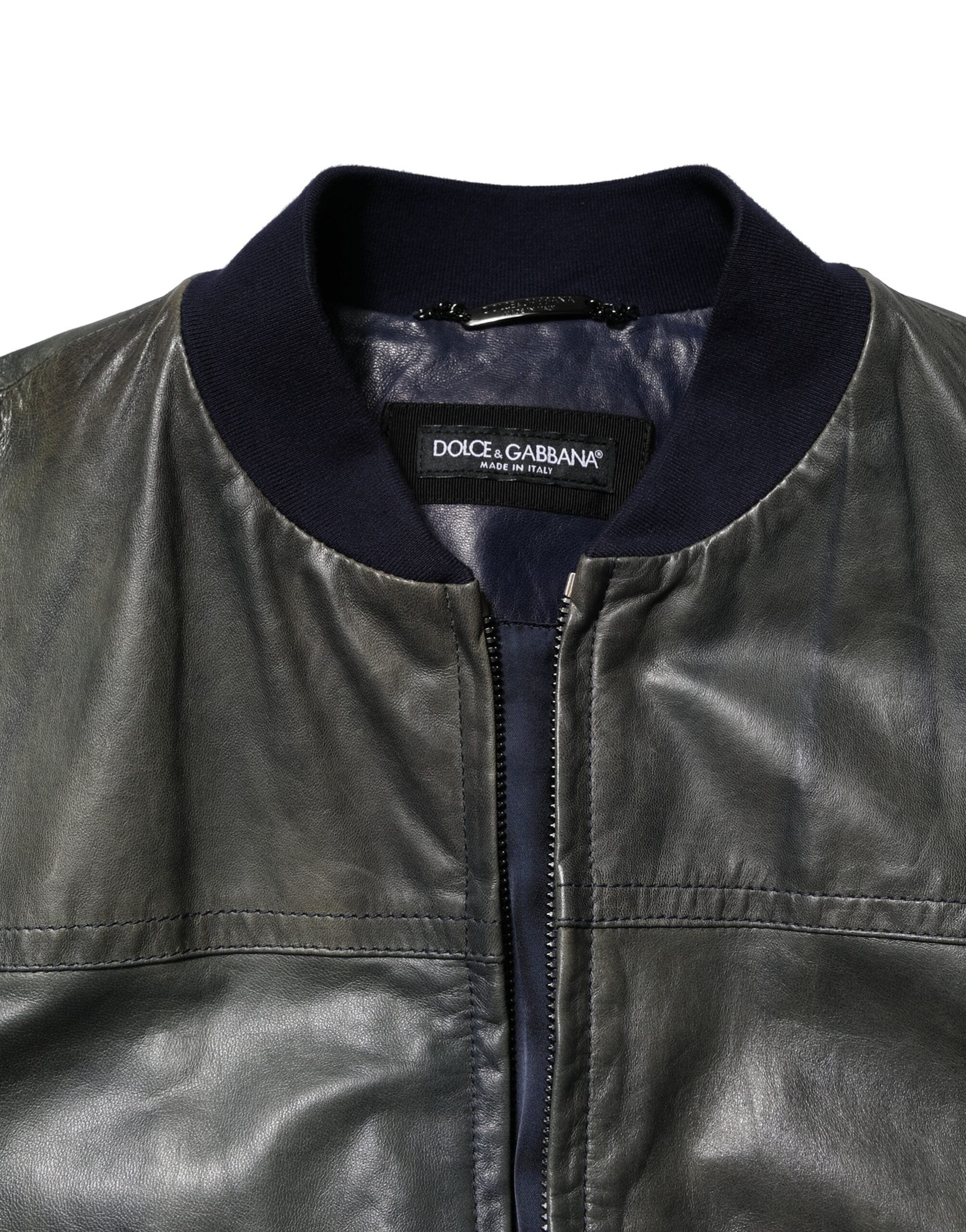 Dolce & Gabbana – Schwarze Bikerjacke aus Lammleder mit durchgehendem Reißverschluss