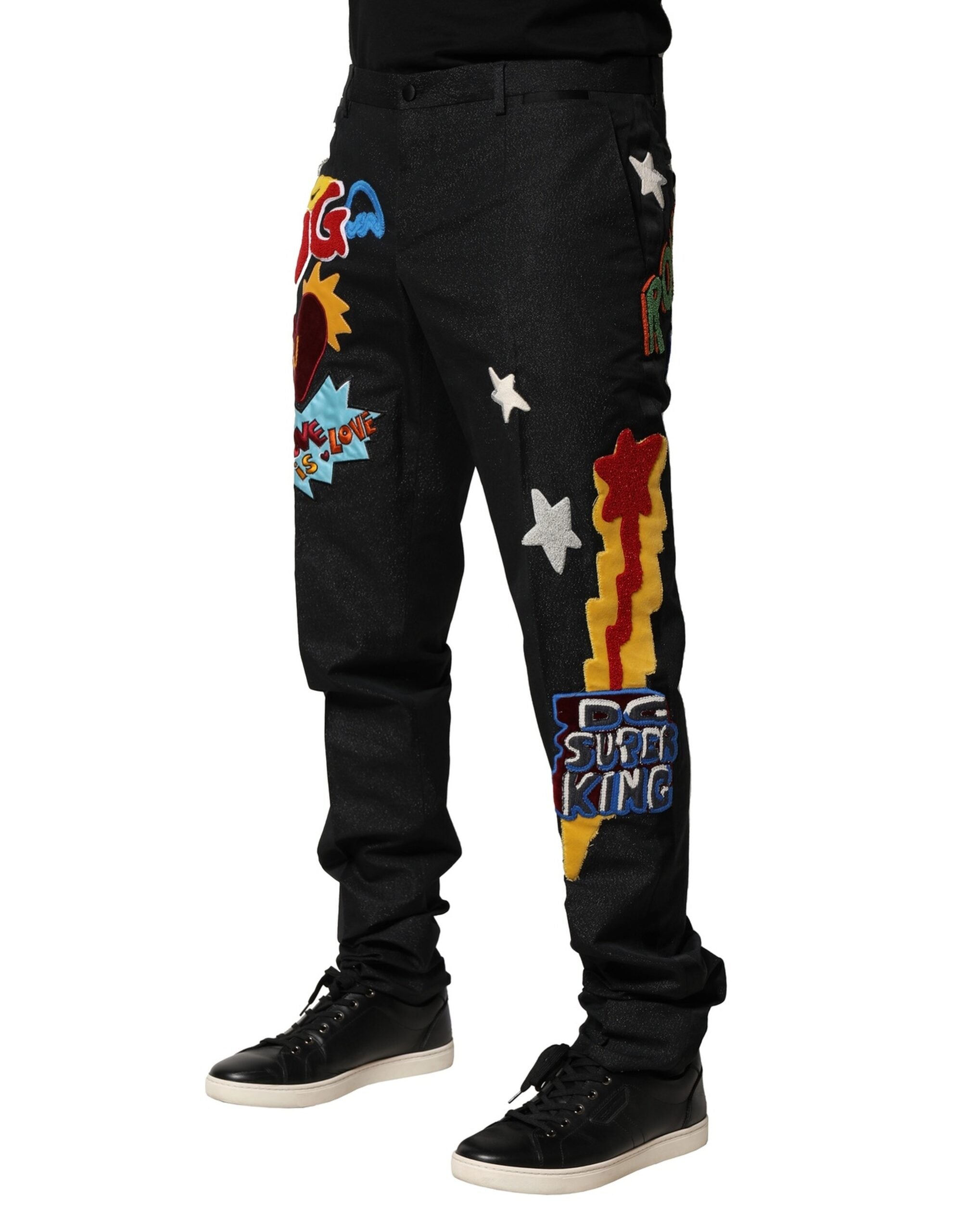 Pantaloni Dolce & Gabbana negri cu broderie grafică pentru bărbați