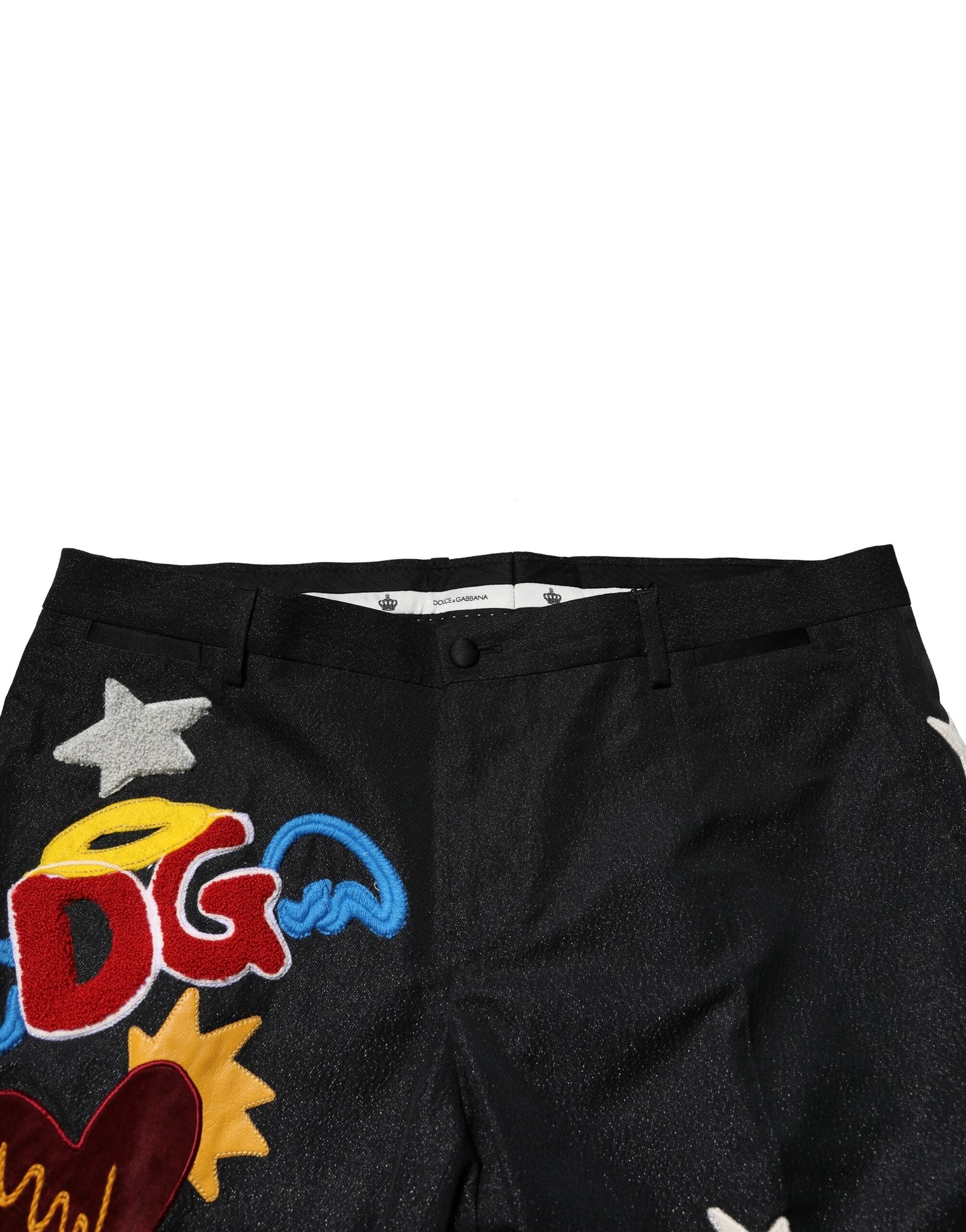 Pantaloni Dolce & Gabbana negri cu broderie grafică pentru bărbați