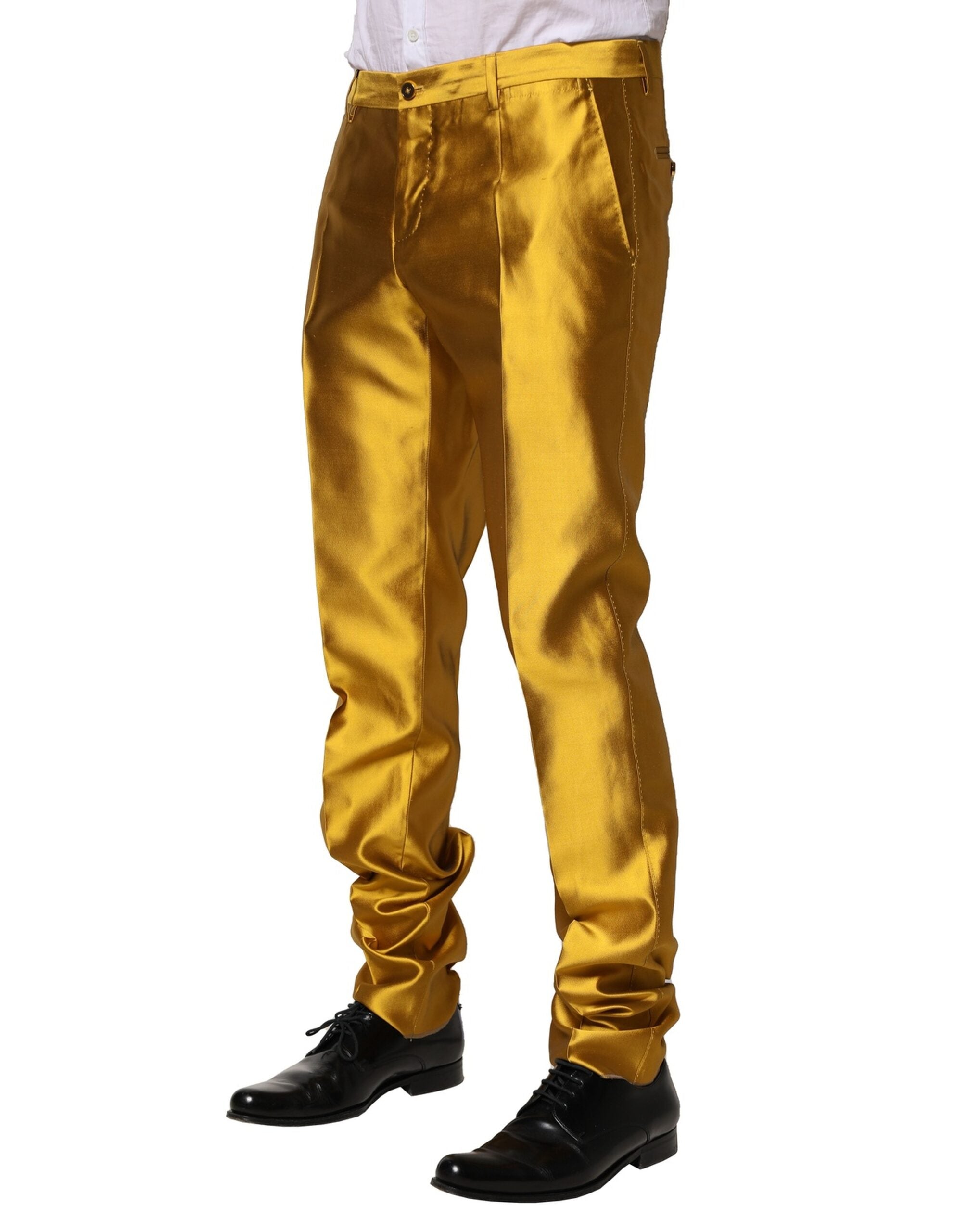 Dolce & Gabbana Pantaloni eleganți conici din mătase galbenă pentru bărbați