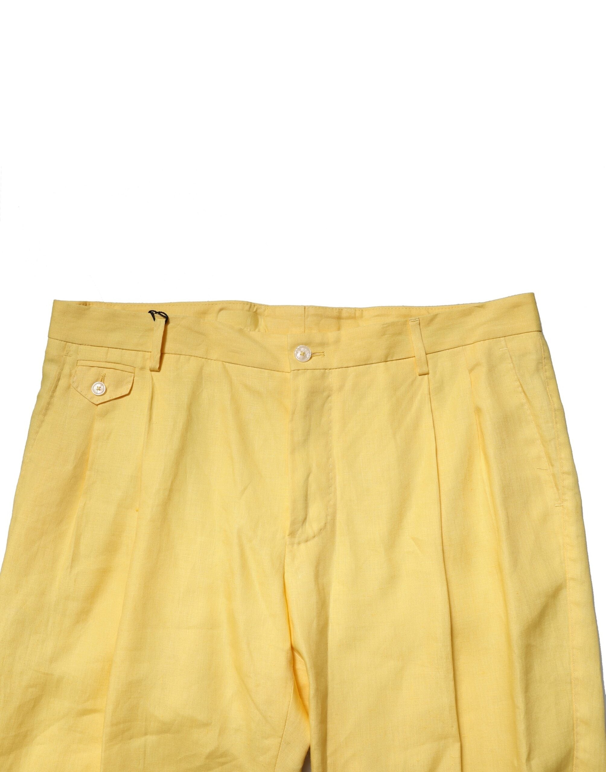 Dolce & Gabbana Pantaloni eleganți conici din in galben pentru bărbați