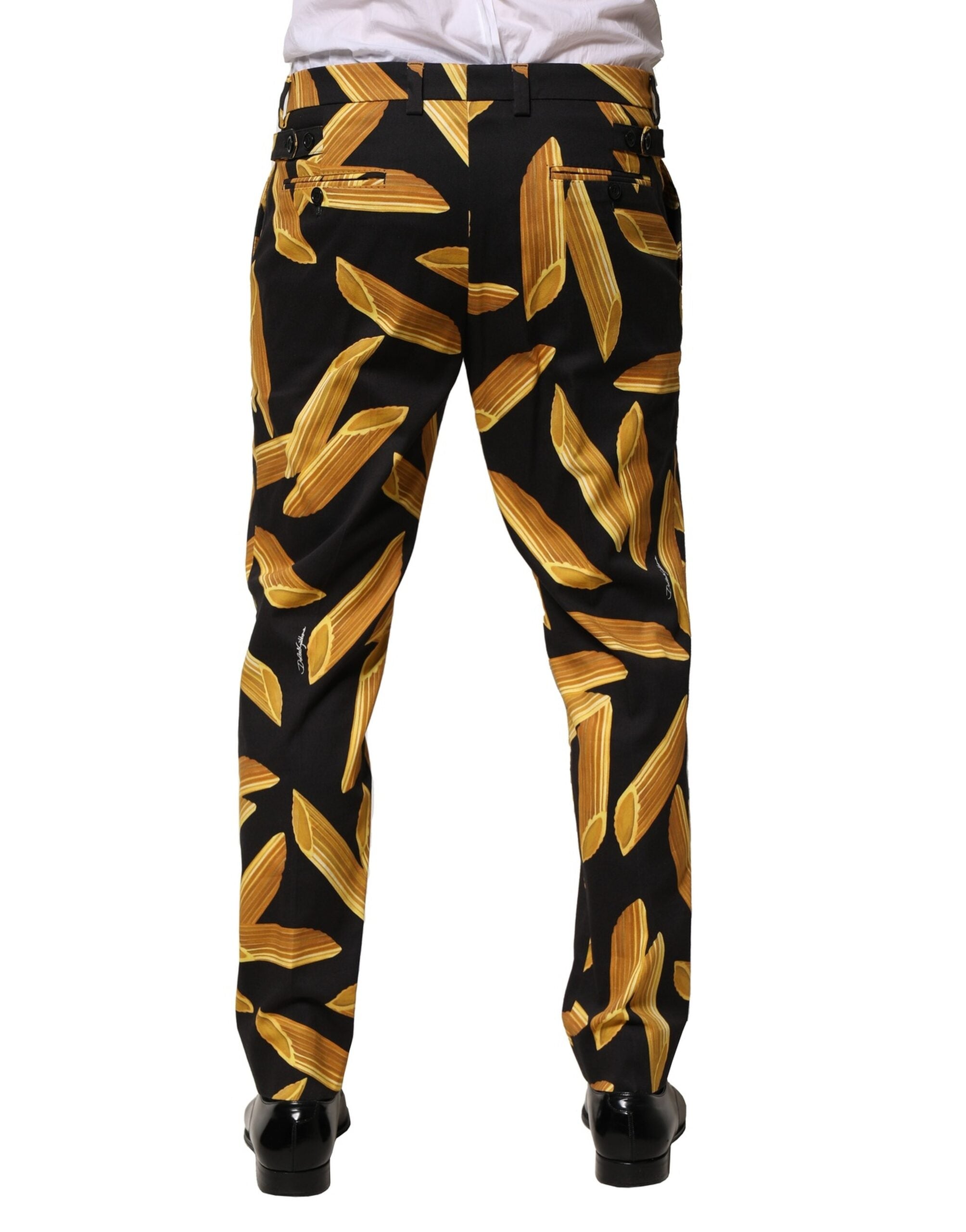 Dolce & Gabbana Pantaloni negri cu imprimeu Paste pentru bărbați