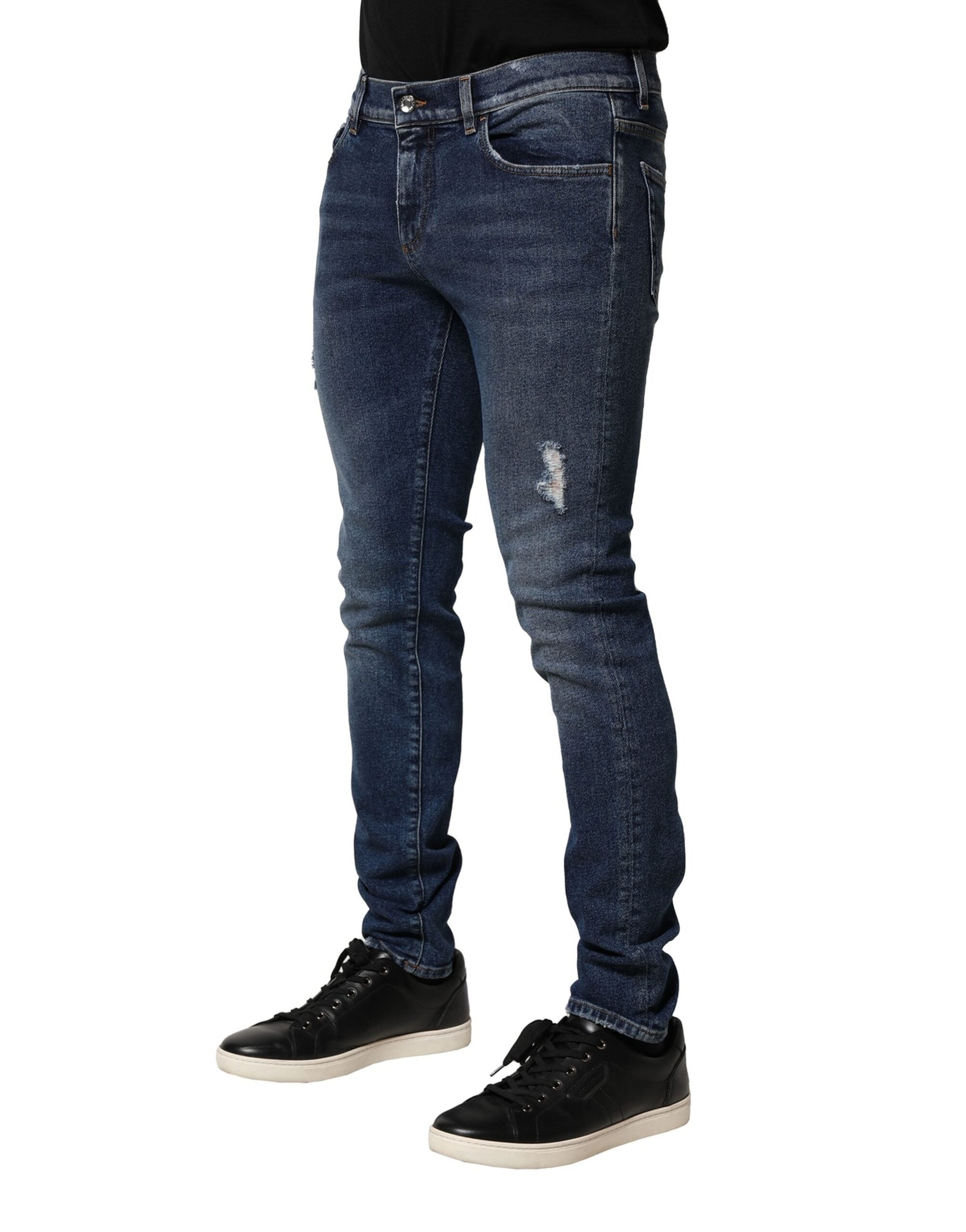 Blugi skinny din denim albastru spălat Dolce & Gabbana